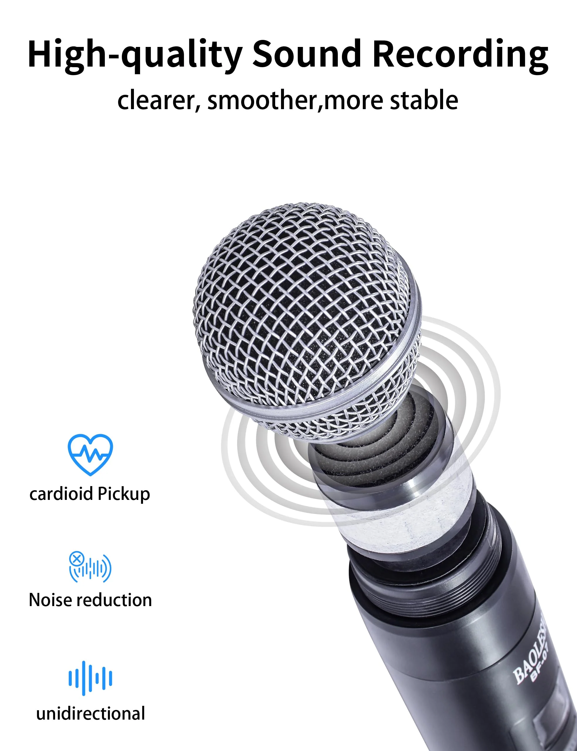 Dual Wireless Microphones Karaoke for Singing, Cordless Dynamic Microphone System for Long-Distance Use, with Rechargeable UHF Receiver, Perfect for Karaoke, Church, Speech, Wedding, Party - Image 2
