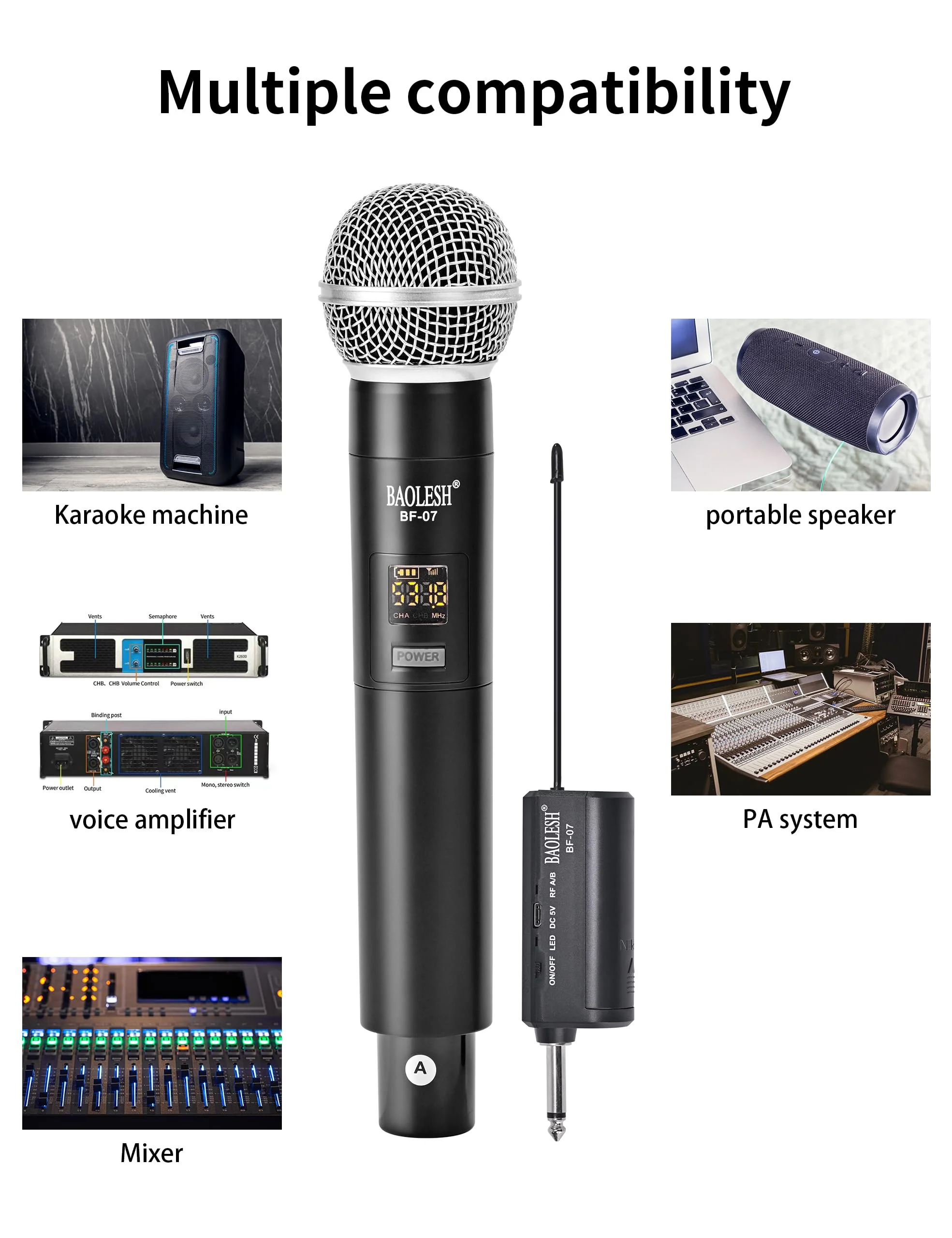 Dual Wireless Microphones Karaoke for Singing, Cordless Dynamic Microphone System for Long-Distance Use, with Rechargeable UHF Receiver, Perfect for Karaoke, Church, Speech, Wedding, Party - Image 6