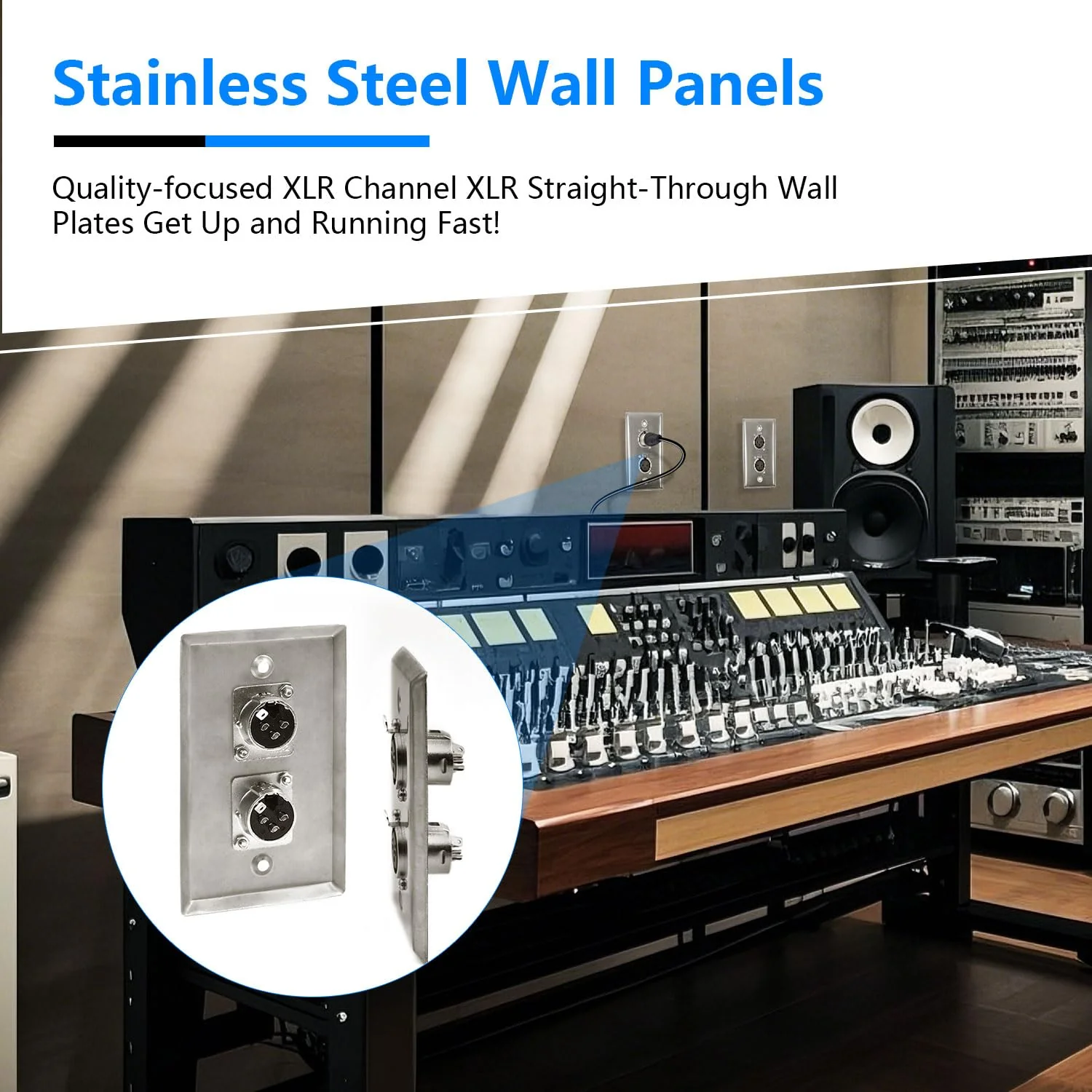 Dual XLR Plugs and Plates Audio Speakers Dual XLR Female Connectors Stainless Steel Wall Plate (2pack) Silver Dual XLR Female Plate(V) - Image 2
