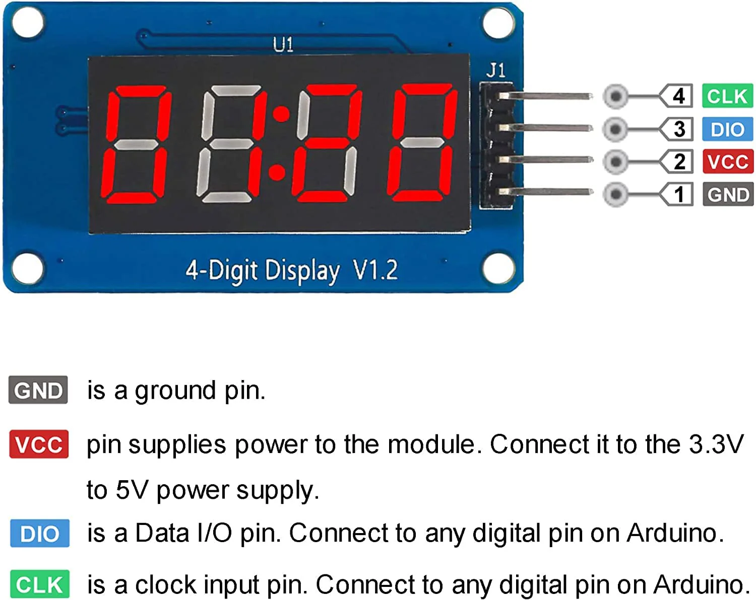 DUBEUYEW Display Module TM1637 0.36 Inch 4 Character 7 Segment 4 Bits Red Digital Tube for Arduino Driver Board (Pack of 4) - Image 3