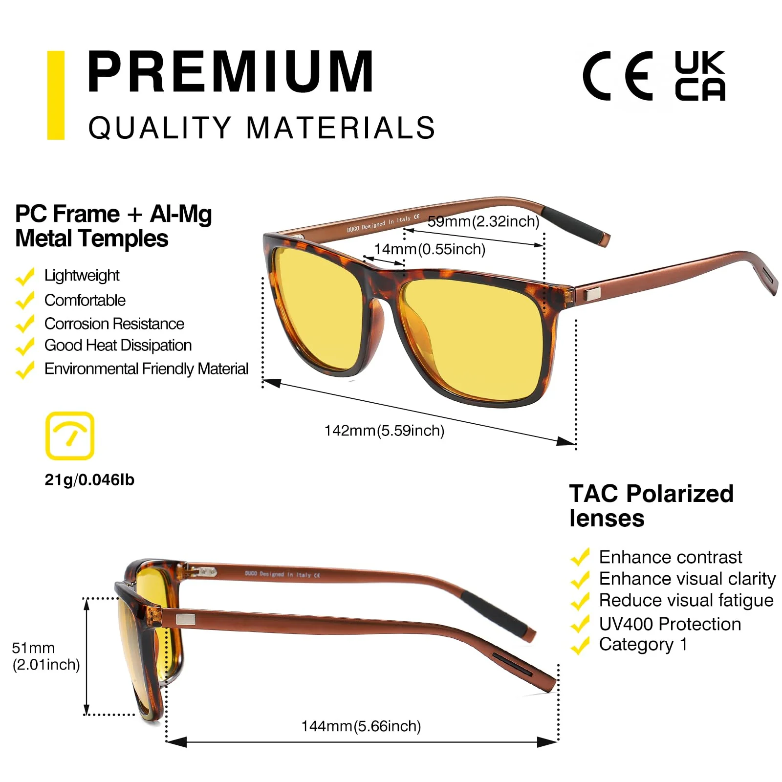 DUCO Polarized Night Vision Glasses for Men and Women Yellow Safety Driving Glasses with UV Protection and Anti Glare A04-tortoise Frame Night Vision Lens - Image 3