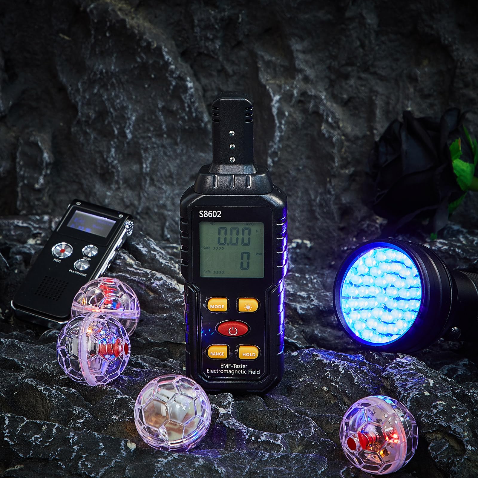 Dunzy 7 Pcs Ghost Hunting Equipment Kit for Paranormal Enthusiasts Includes 8GB Digital Voice Audio Recorder, Emf Meter Detector, 4 Pcs Ghost Hunting Cat Balls, UV Flashlight Set for Entertainment Use - Image 5