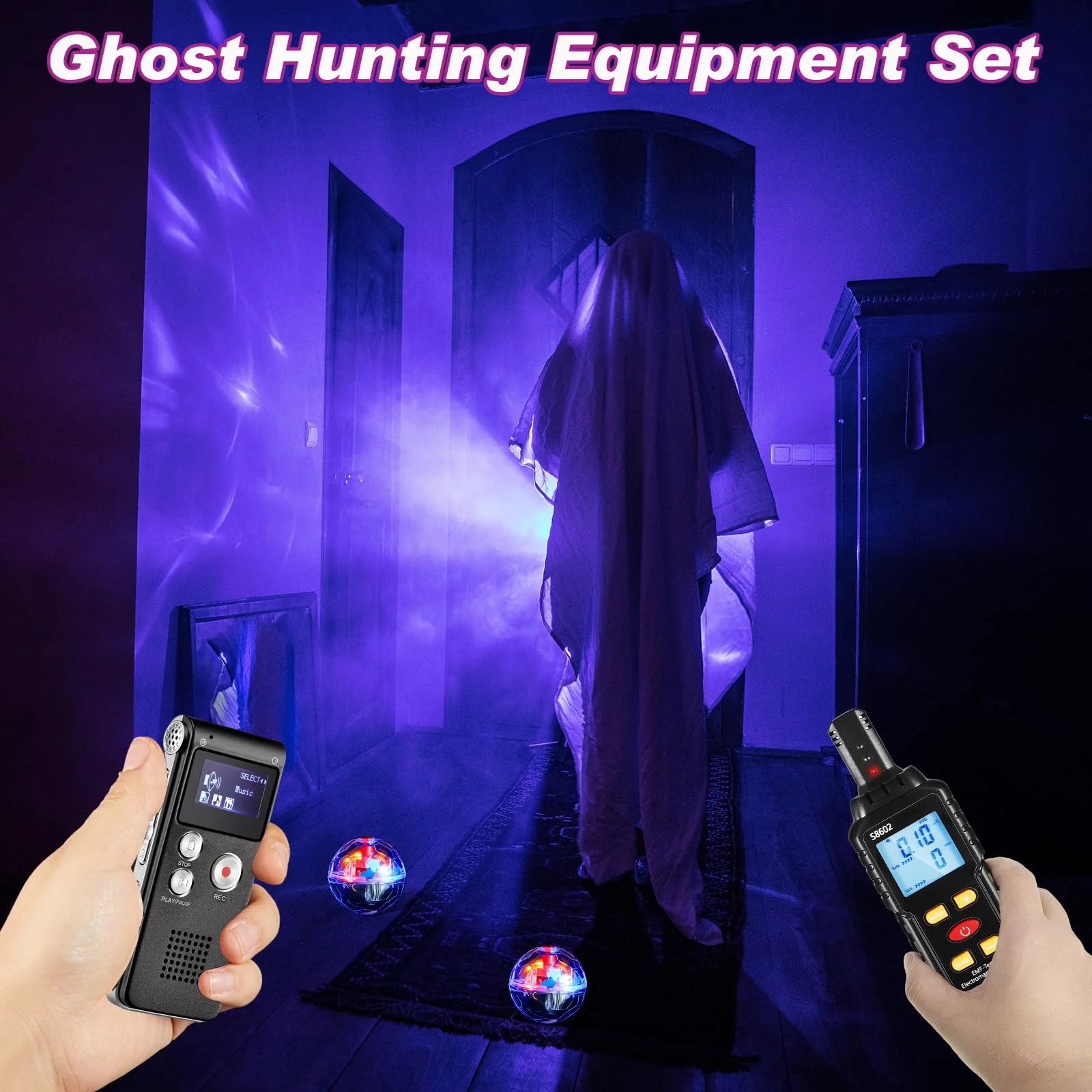 Dunzy 7 Pcs Ghost Hunting Equipment Kit for Paranormal Enthusiasts Includes 8GB Digital Voice Audio Recorder, Emf Meter Detector, 4 Pcs Ghost Hunting Cat Balls, UV Flashlight Set for Entertainment Use - Image 6