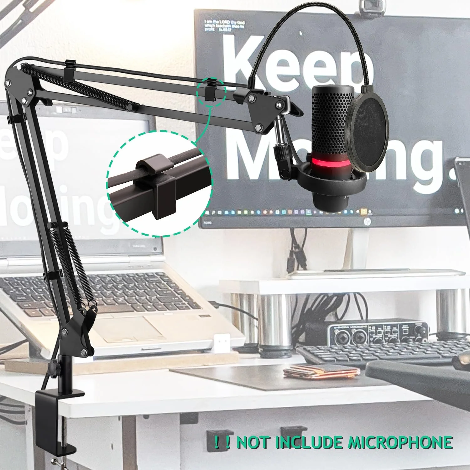 DuoCast Boom Arm Mic Stand with Pop Filter, AdjustableMic Arm Suspension Boom Scissor Microphone Stand with Upgrade Desk Table Mount Clamp for HyperX DuoCast - RGB USB Condenser Microphone - Image 2