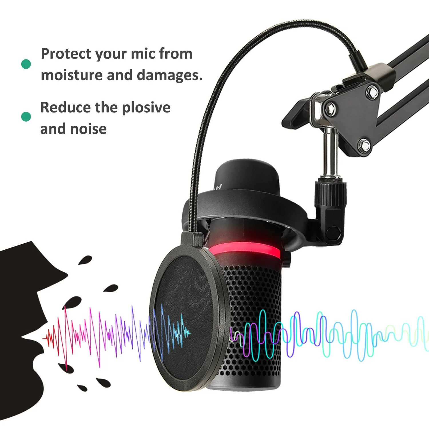 DuoCast Boom Arm Mic Stand with Pop Filter, AdjustableMic Arm Suspension Boom Scissor Microphone Stand with Upgrade Desk Table Mount Clamp for HyperX DuoCast - RGB USB Condenser Microphone - Image 3