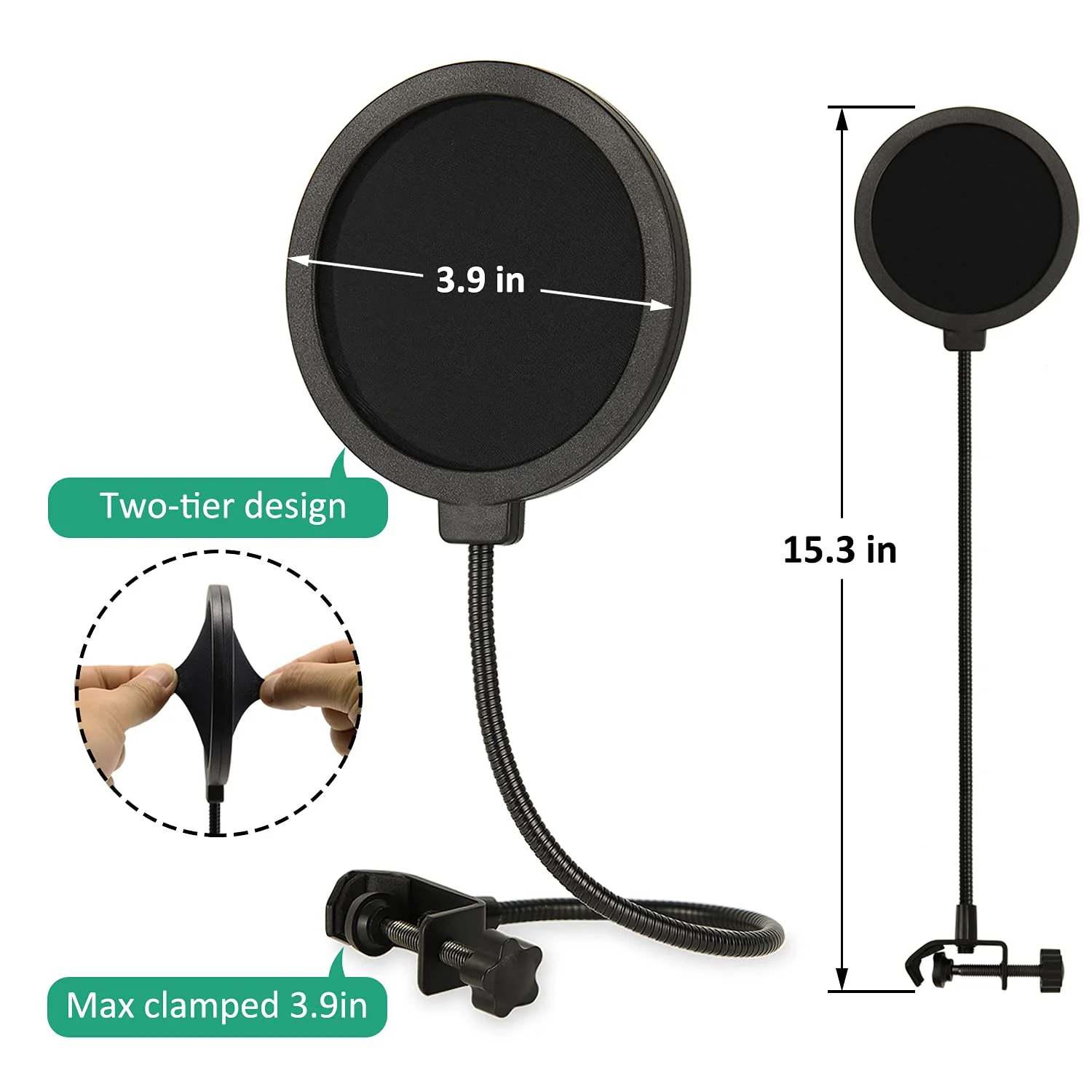 DuoCast Boom Arm Mic Stand with Pop Filter, AdjustableMic Arm Suspension Boom Scissor Microphone Stand with Upgrade Desk Table Mount Clamp for HyperX DuoCast - RGB USB Condenser Microphone - Image 4