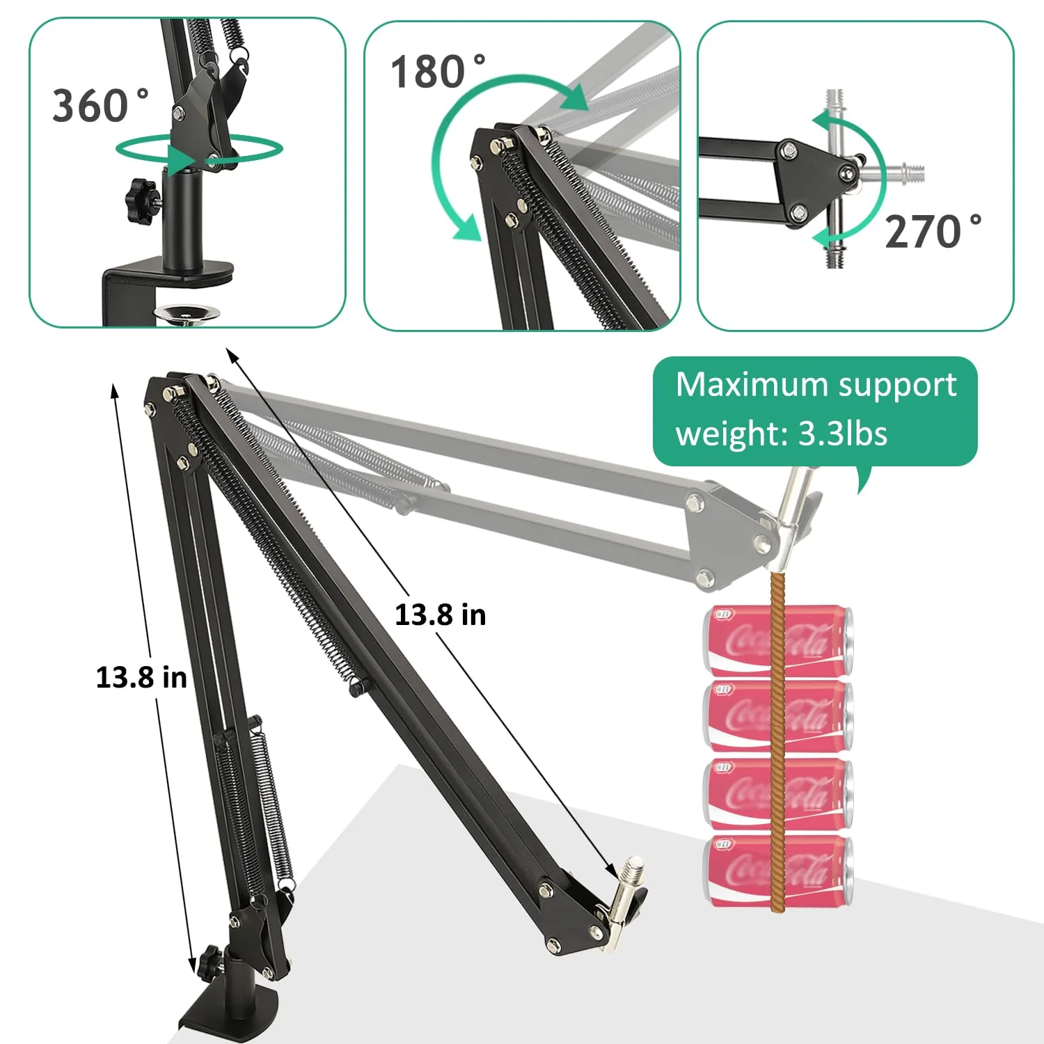 DuoCast Boom Arm Mic Stand with Pop Filter, AdjustableMic Arm Suspension Boom Scissor Microphone Stand with Upgrade Desk Table Mount Clamp for HyperX DuoCast - RGB USB Condenser Microphone - Image 6