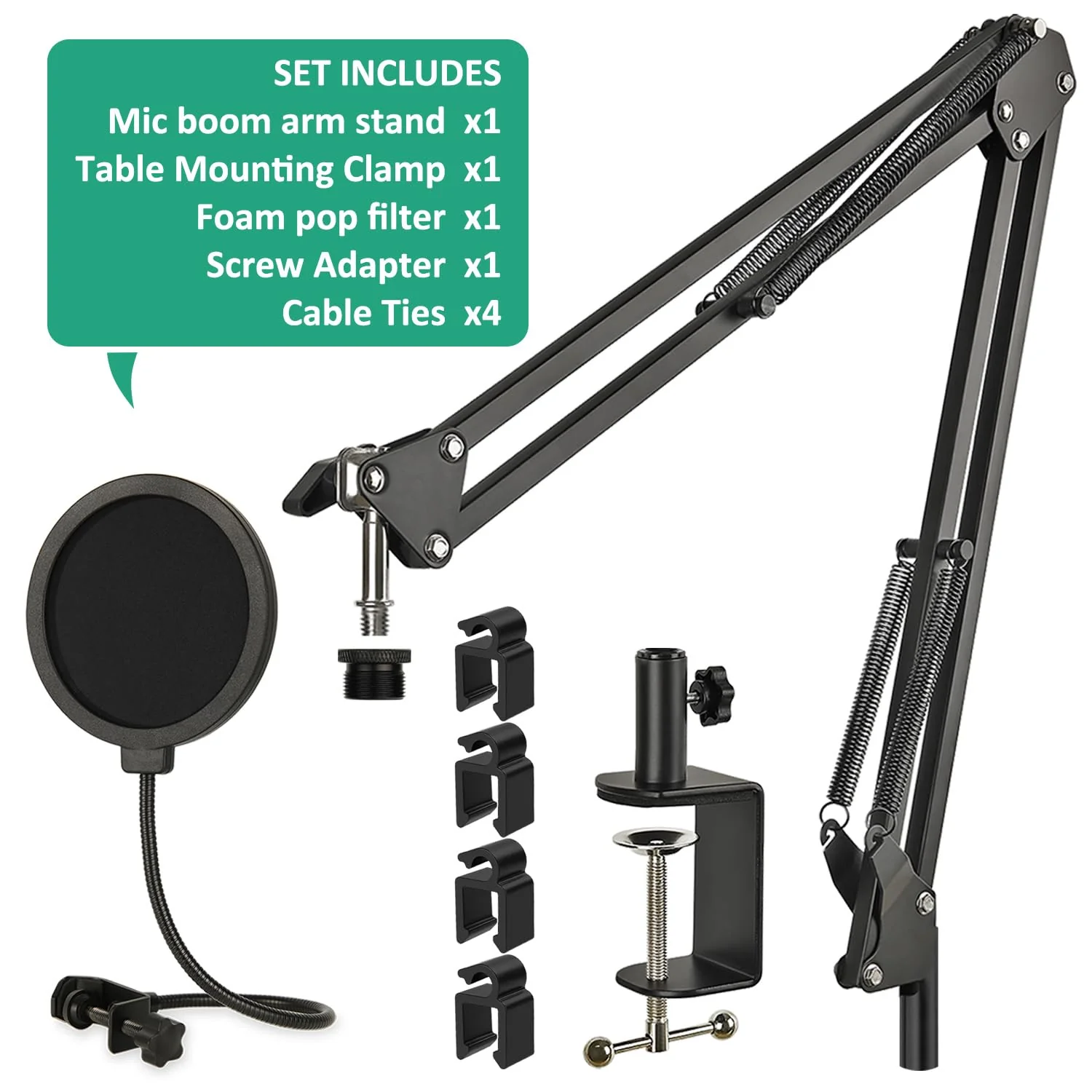 DuoCast Boom Arm Mic Stand with Pop Filter, AdjustableMic Arm Suspension Boom Scissor Microphone Stand with Upgrade Desk Table Mount Clamp for HyperX DuoCast - RGB USB Condenser Microphone - Image 7