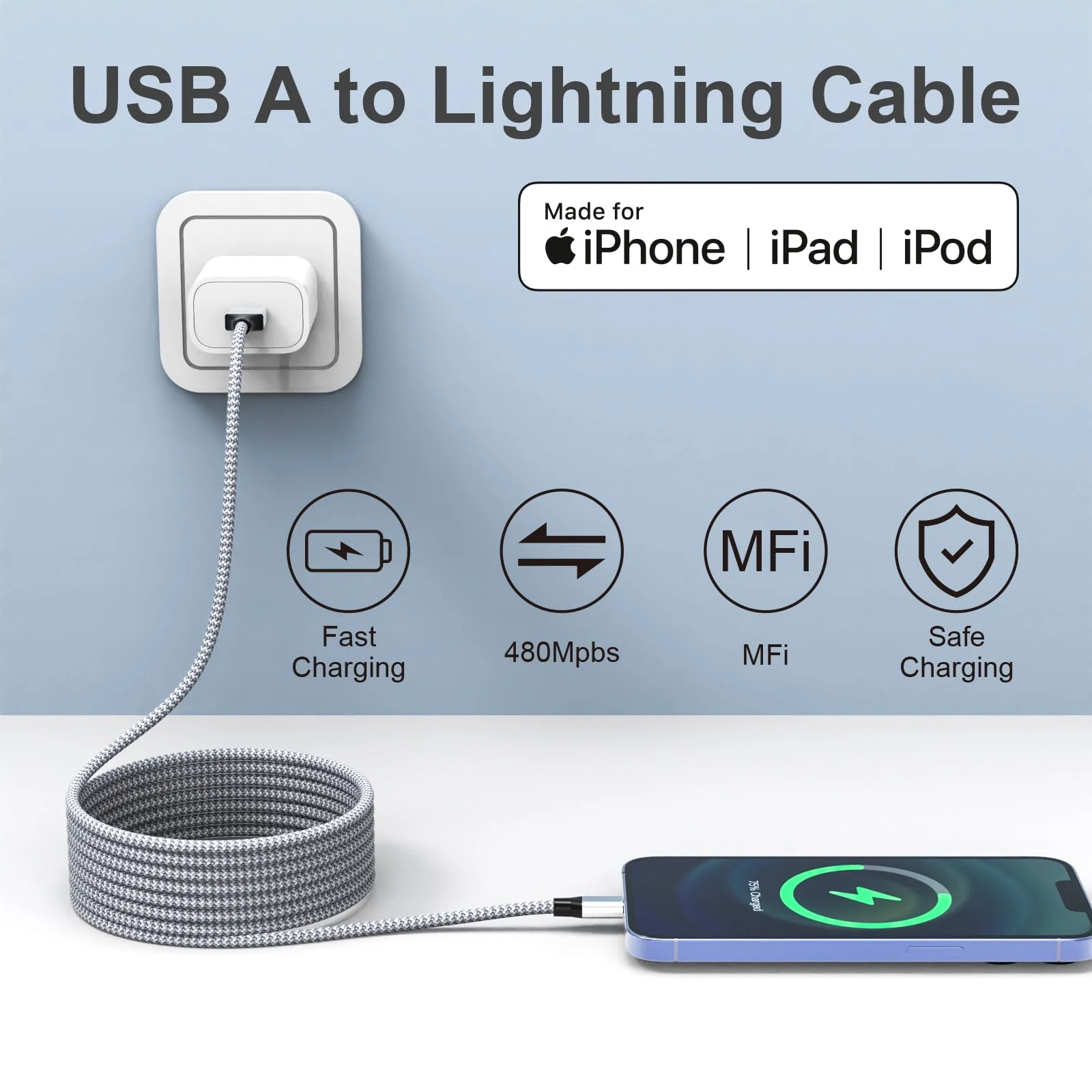 Durable iPhone Charger Cord 6FT 3Pack [Apple MFi Certified] Lightning Cable Nylon Braided iPhone Cord Fast Charging iPhone Cable Compatible with iPhone 14/13/12 Pro Max/12Pro/11 Grey&White1 - Image 3