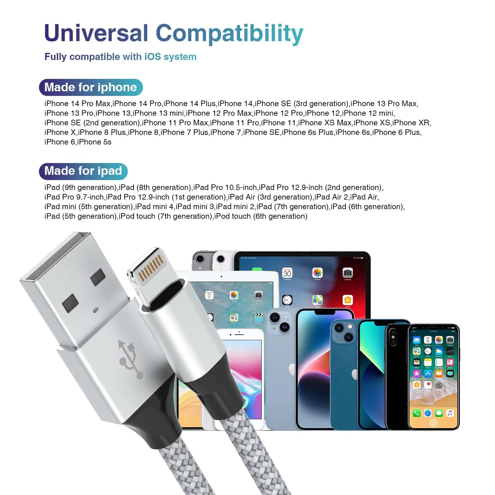 Durable iPhone Charger Cord 6FT 3Pack [Apple MFi Certified] Lightning Cable Nylon Braided iPhone Cord Fast Charging iPhone Cable Compatible with iPhone 14/13/12 Pro Max/12Pro/11 Grey&White1 - Image 6