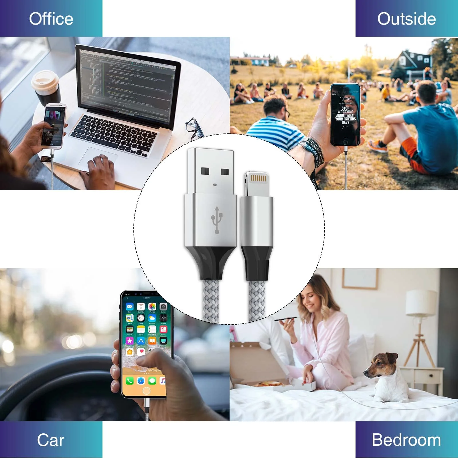 Durable iPhone Charger Cord 6FT 3Pack [Apple MFi Certified] Lightning Cable Nylon Braided iPhone Cord Fast Charging iPhone Cable Compatible with iPhone 14/13/12 Pro Max/12Pro/11 Grey&White1 - Image 7