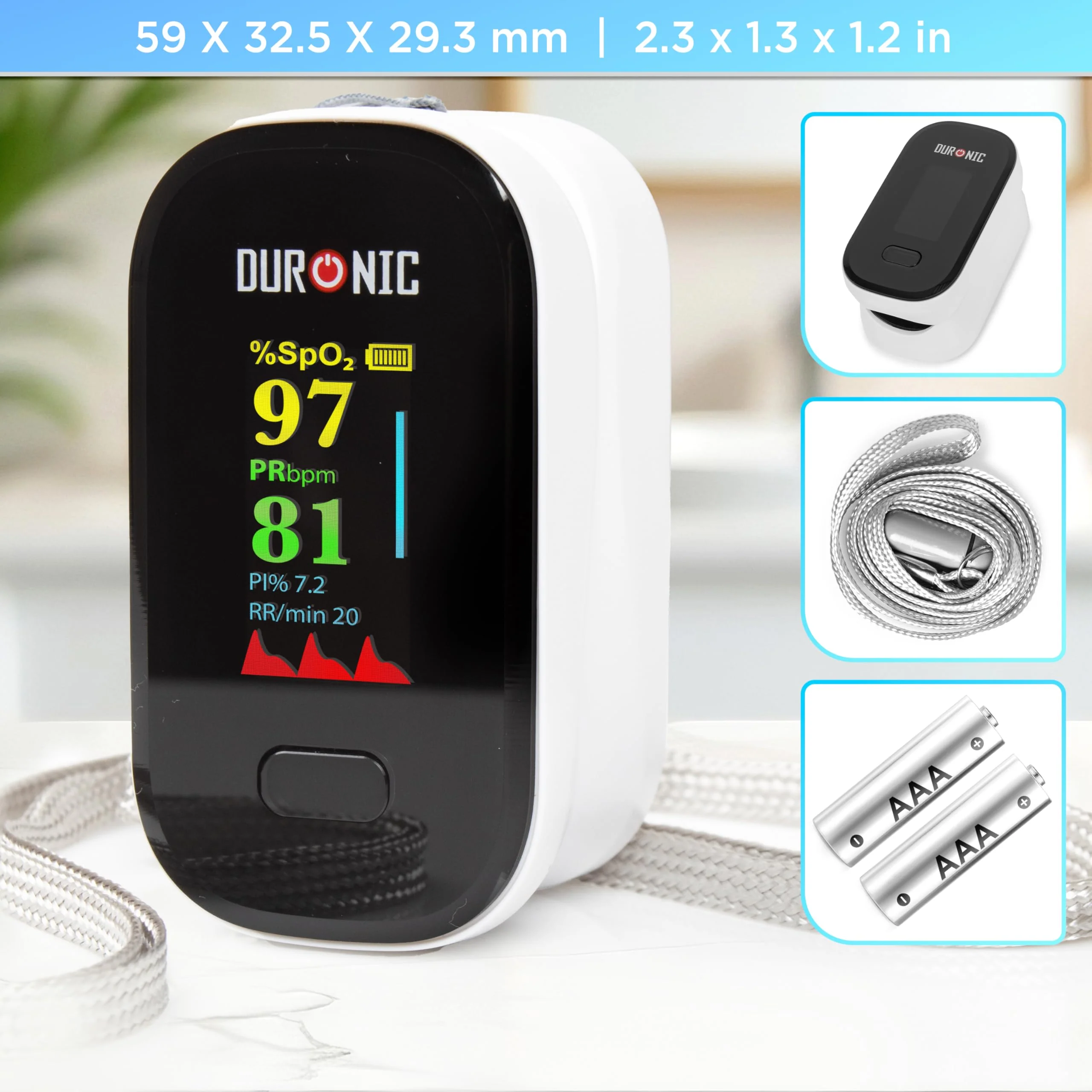 Duronic OX02 Pulse Oximeter Measuring Oxygen Saturation (SpO₂) in Blood Oximeter for Home Pulse Oximeter for Painless Finger Application - Image 2