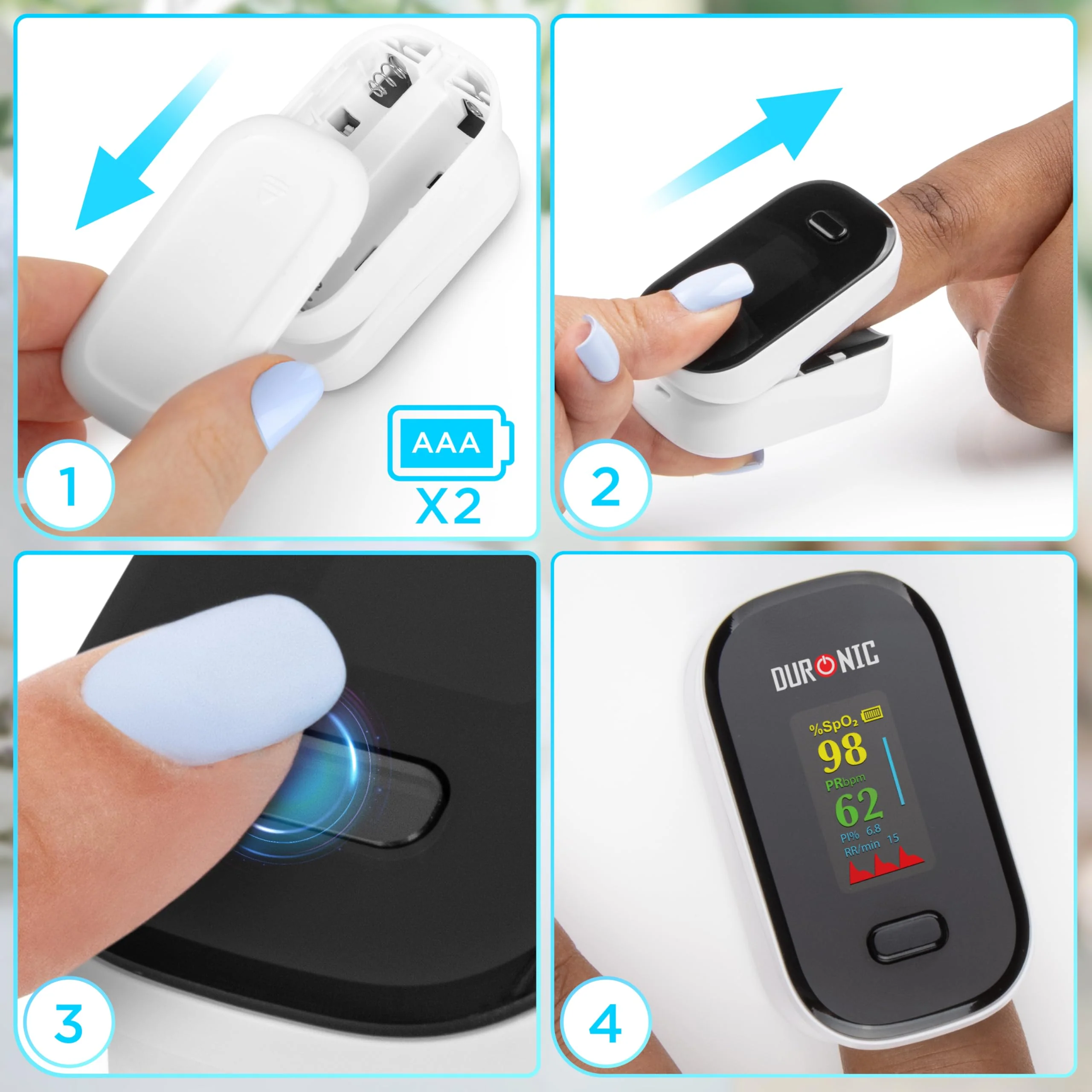Duronic OX02 Pulse Oximeter Measuring Oxygen Saturation (SpO₂) in Blood Oximeter for Home Pulse Oximeter for Painless Finger Application - Image 3