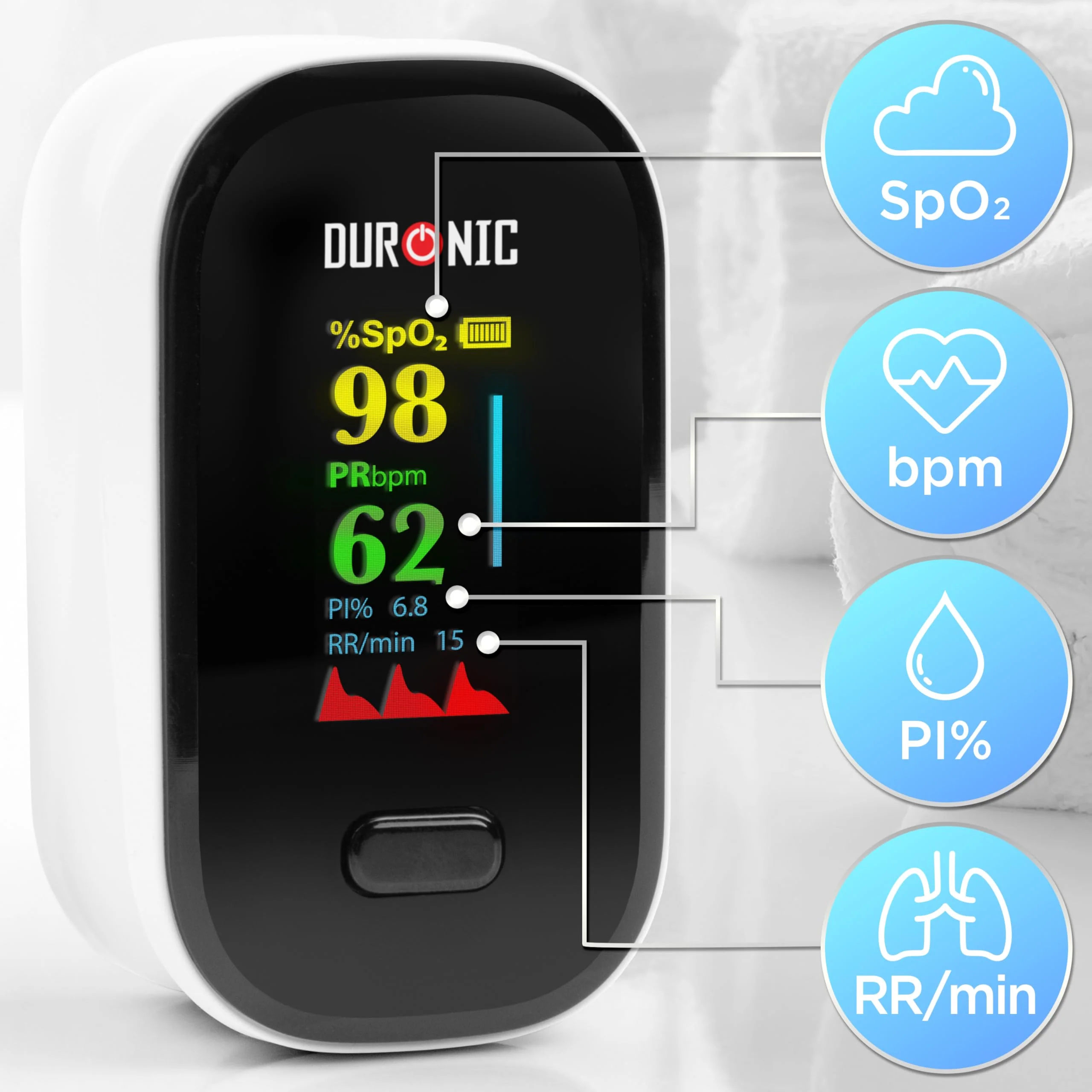 Duronic OX02 Pulse Oximeter Measuring Oxygen Saturation (SpO₂) in Blood Oximeter for Home Pulse Oximeter for Painless Finger Application - Image 4
