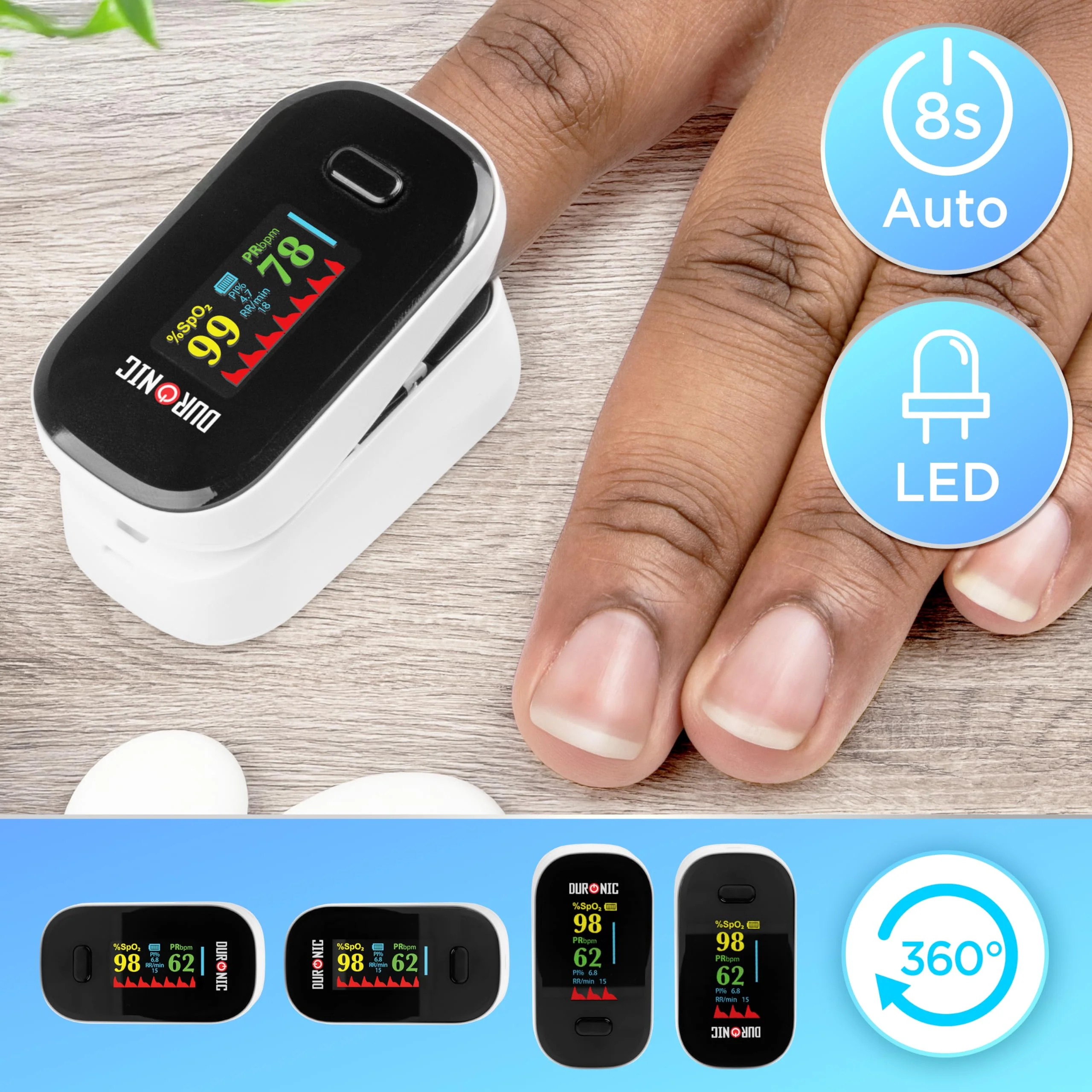Duronic OX02 Pulse Oximeter Measuring Oxygen Saturation (SpO₂) in Blood Oximeter for Home Pulse Oximeter for Painless Finger Application - Image 7