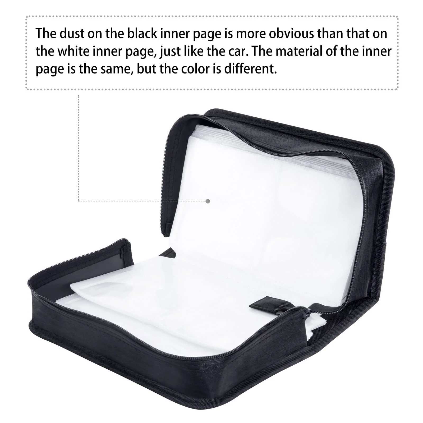 DVD Case, 128 Capacity CD/DVD Case Wallet Binder Storage Holder Booklet for Car Home Office and Travel (White Binder, Black) White binder - Image 3