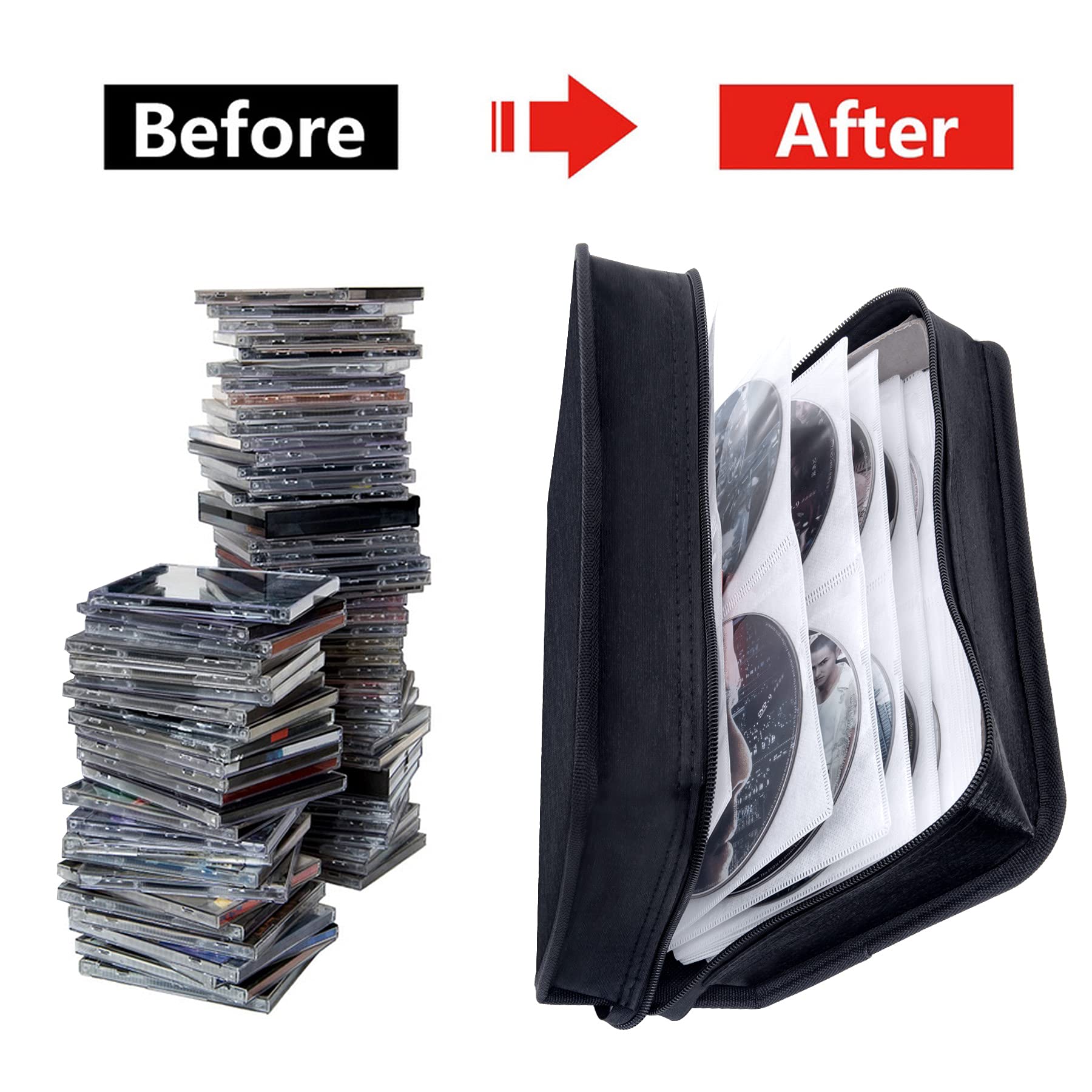 DVD Case, 128 Capacity CD/DVD Case Wallet Binder Storage Holder Booklet for Car Home Office and Travel (White Binder, Black) White binder - Image 4