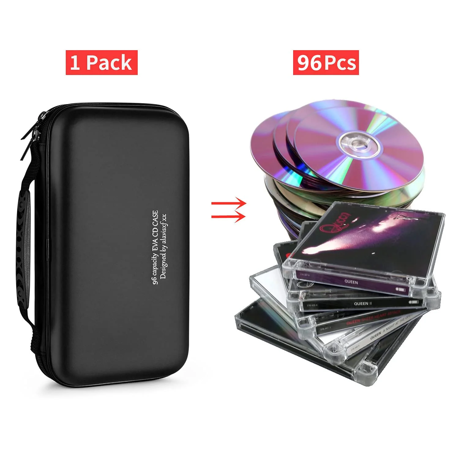 DVD Case, EVA CD Case Holder Storage Organizer Portable Protective DVD Wallet Holder for Car 96 Capacity Black96 - Image 2
