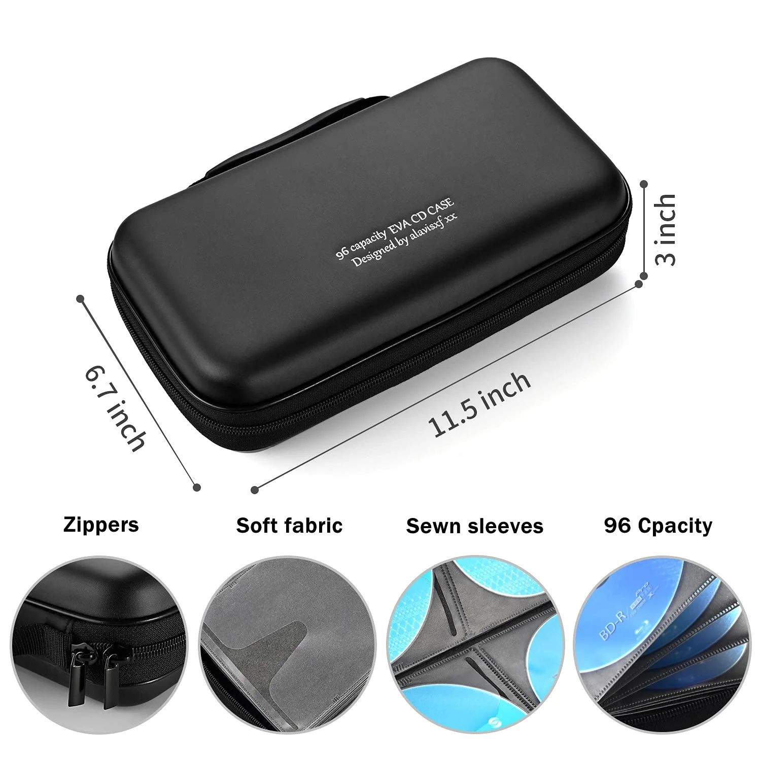 DVD Case, EVA CD Case Holder Storage Organizer Portable Protective DVD Wallet Holder for Car 96 Capacity Black96 - Image 3
