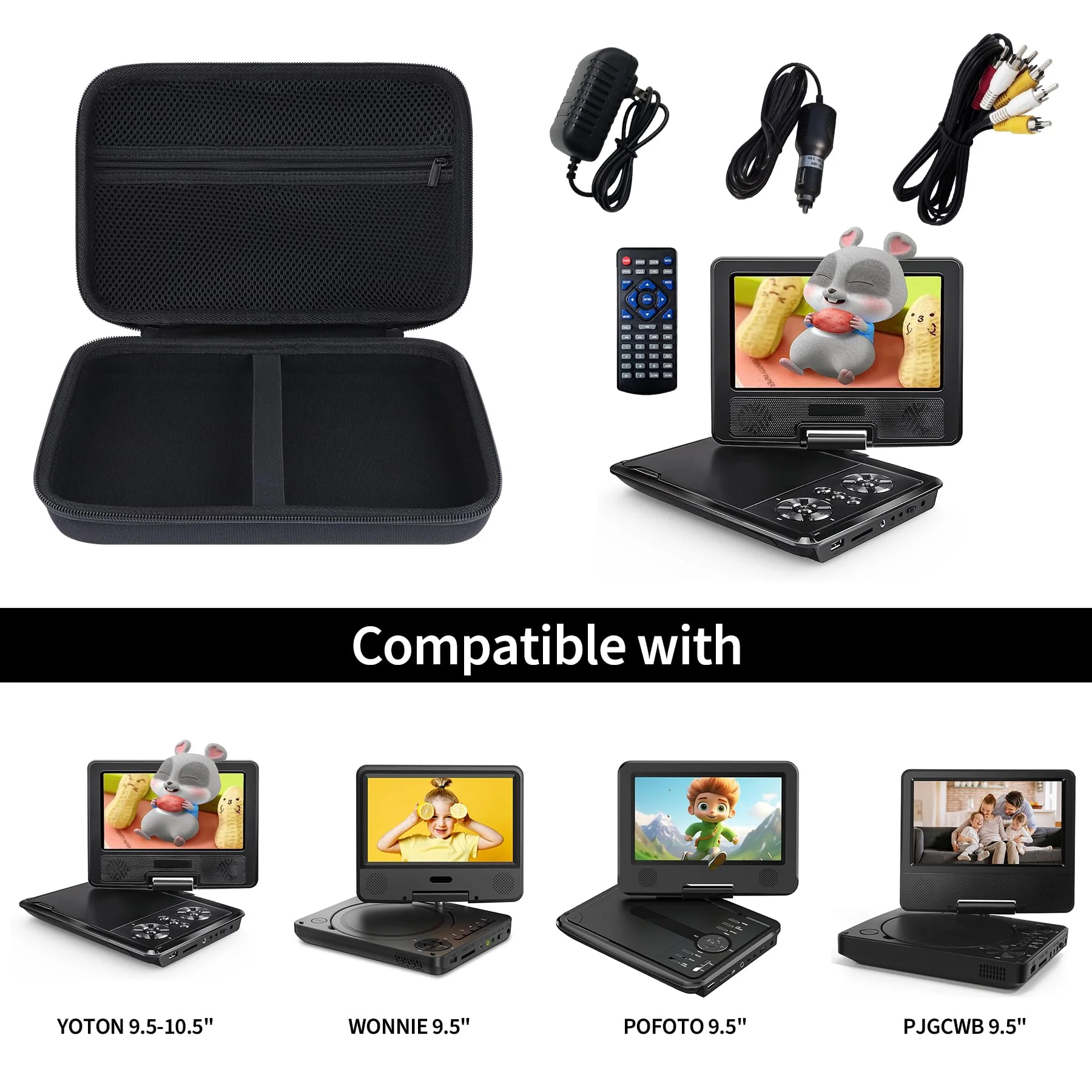 DVD Player Case Compatible with 9.5" | 10.5" YOTON/POFOTO/WONNIE/PJGCWB Portable DVD Player (Black) Black - Image 3