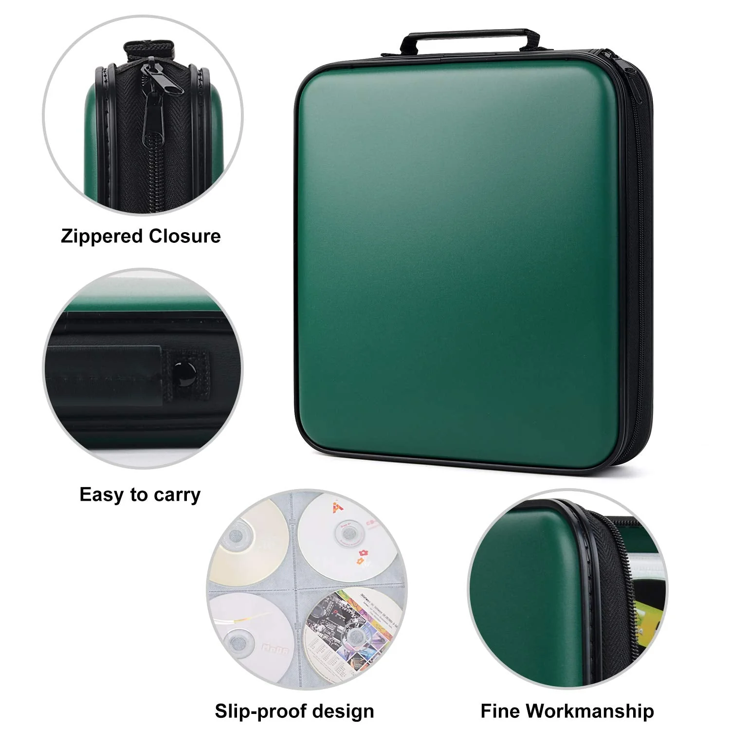 DVD Storage CD Case Holder: 160 Capacity CD Sleeves Black Disc Cases Binder for Car - CD Hard Organizer Box - Large DVD Wallet for Movie/Music/Game & Portable CD Book Green - Image 4