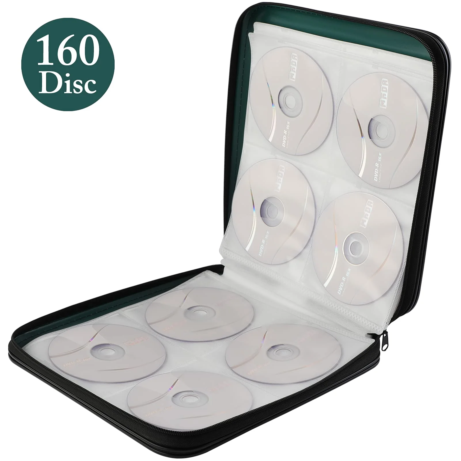 DVD Storage CD Case Holder: 160 Capacity CD Sleeves Black Disc Cases Binder for Car - CD Hard Organizer Box - Large DVD Wallet for Movie/Music/Game & Portable CD Book Green - Image 5