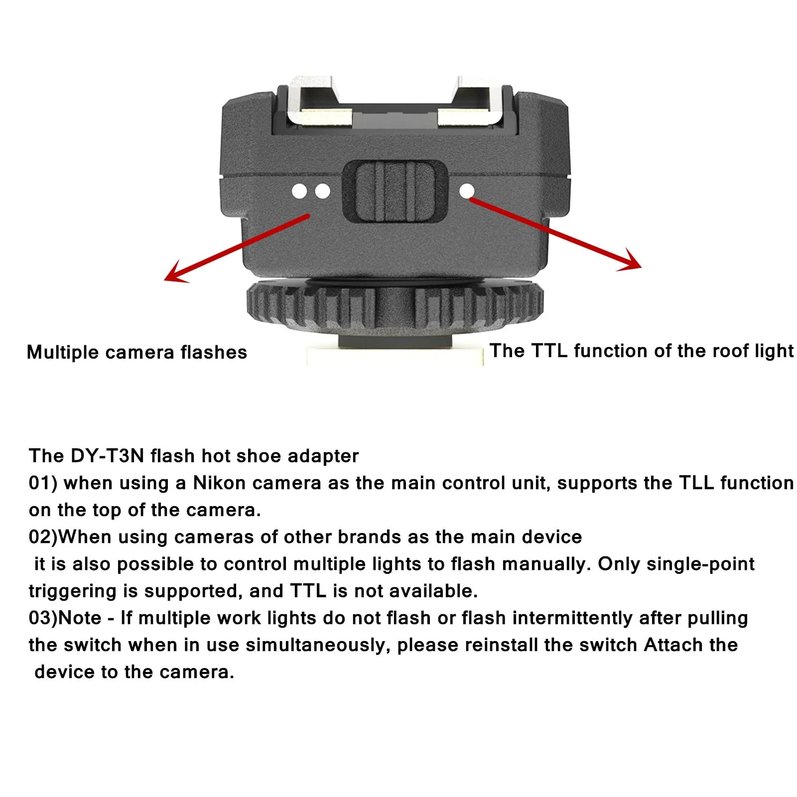 DY-T3N for Nikon Camera Flash hot Shoe Converter Adapter, Small Flash Godox iT30 im20/30, Height-Increasing Multi-Flash Trigger, Extended Body Universal Accessory (DY-T3N N01) DY-T3N N01 - Image 8
