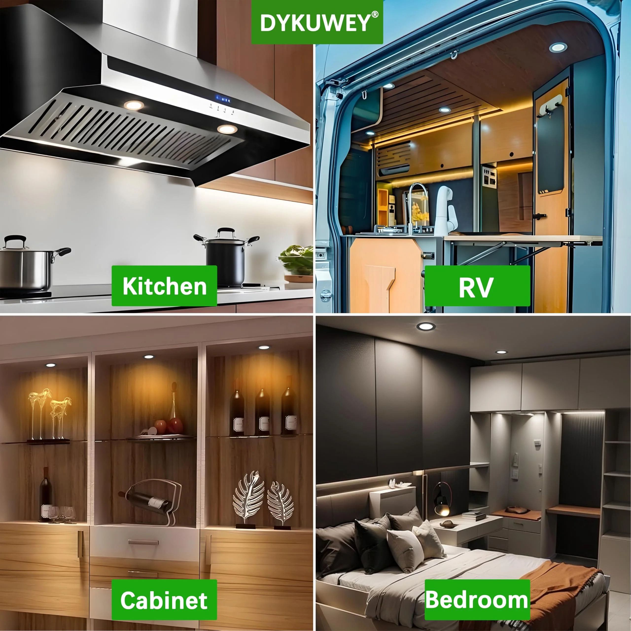 DYKUWEY Set of 4 LED Recessed Spotlights, 12 V, 3 W, Recessed Spotlights, LED Flat Hole 55-58 mm and 14 mm Flat, LED Spot 12 V IP44 Dimmable Ceiling Spotlight, Furniture Recessed Spotlights (Nickel Nickel Warm White 3000 K - Image 6