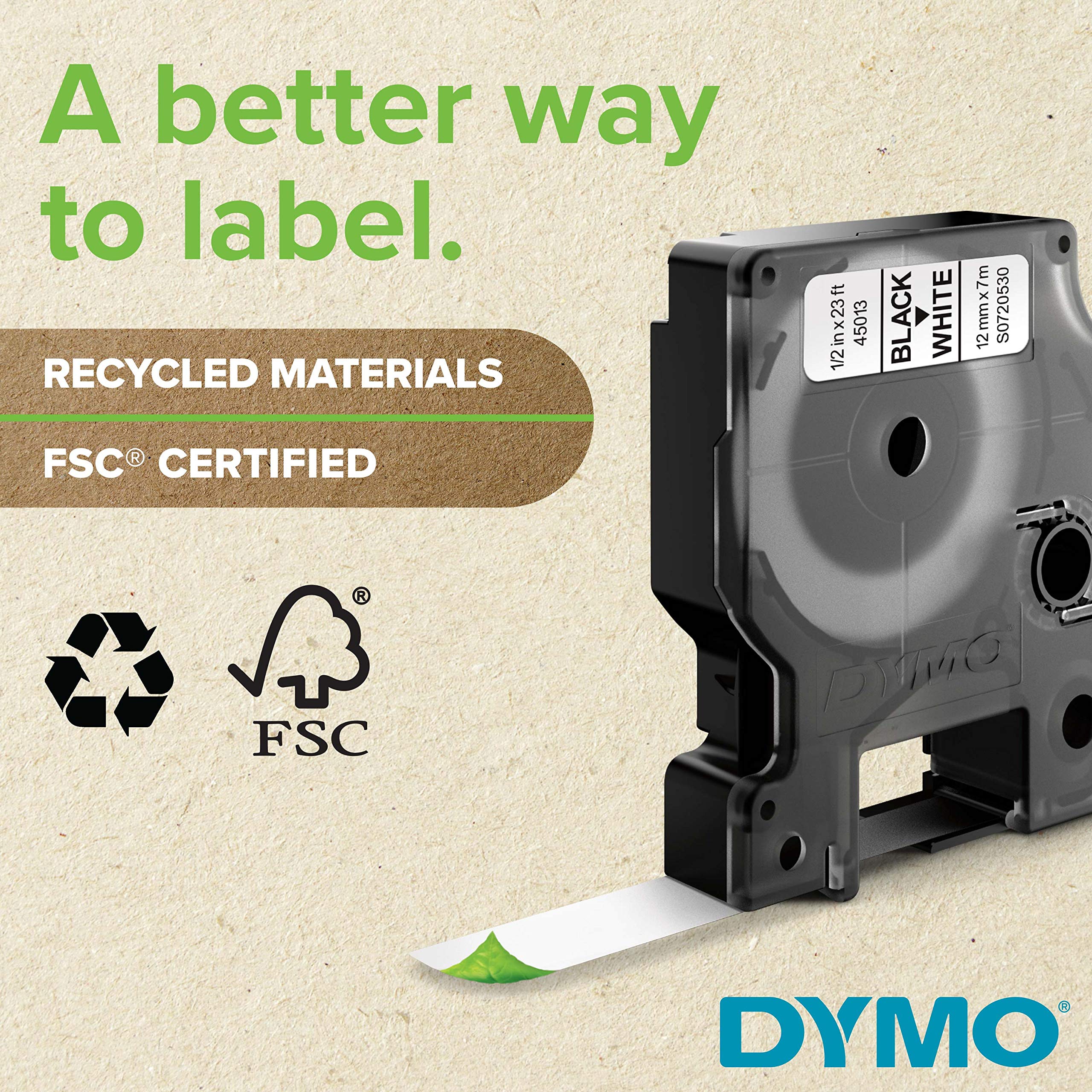 DYMO Standard D1 45010 Labels for LabelManager Label Makers, 1/2" W x 23' L, Black Print on Clear Tape, Self-Adhesive, 1 Cartridge 1/2" Black on Clear - Image 3