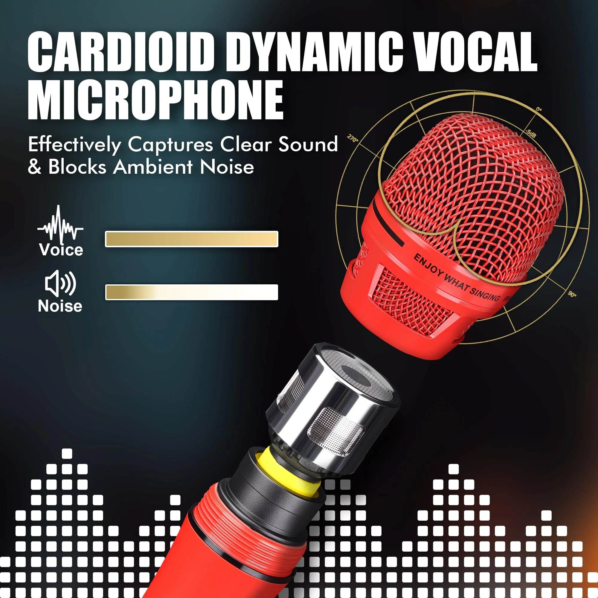 Dynamic Microphone - Professional Vocal Microphone for Singing - Premium Handheld Wired Mic with 16ft XLR to 1/4" Audio Cable - Microfono for Speaker, Mixer, Amplifier & Karaoke Machine Red - Image 2