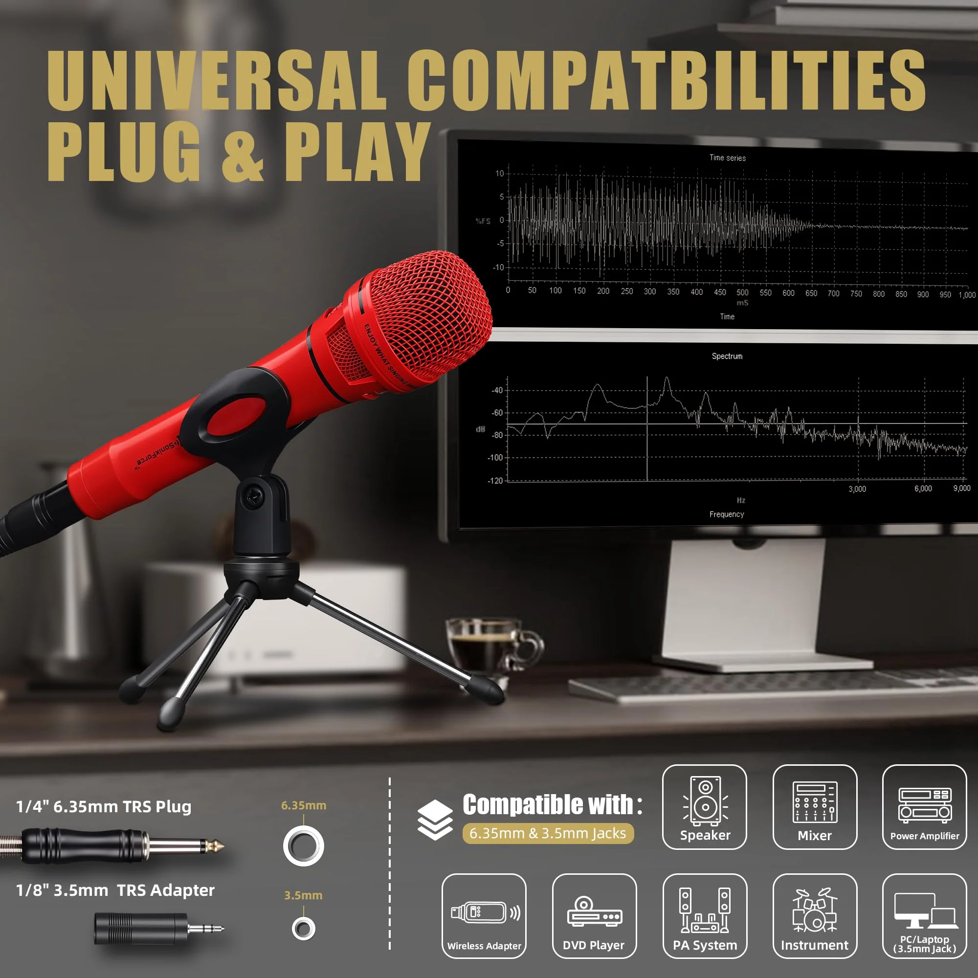Dynamic Microphone - Professional Vocal Microphone for Singing - Premium Handheld Wired Mic with 16ft XLR to 1/4" Audio Cable - Microfono for Speaker, Mixer, Amplifier & Karaoke Machine Red - Image 4