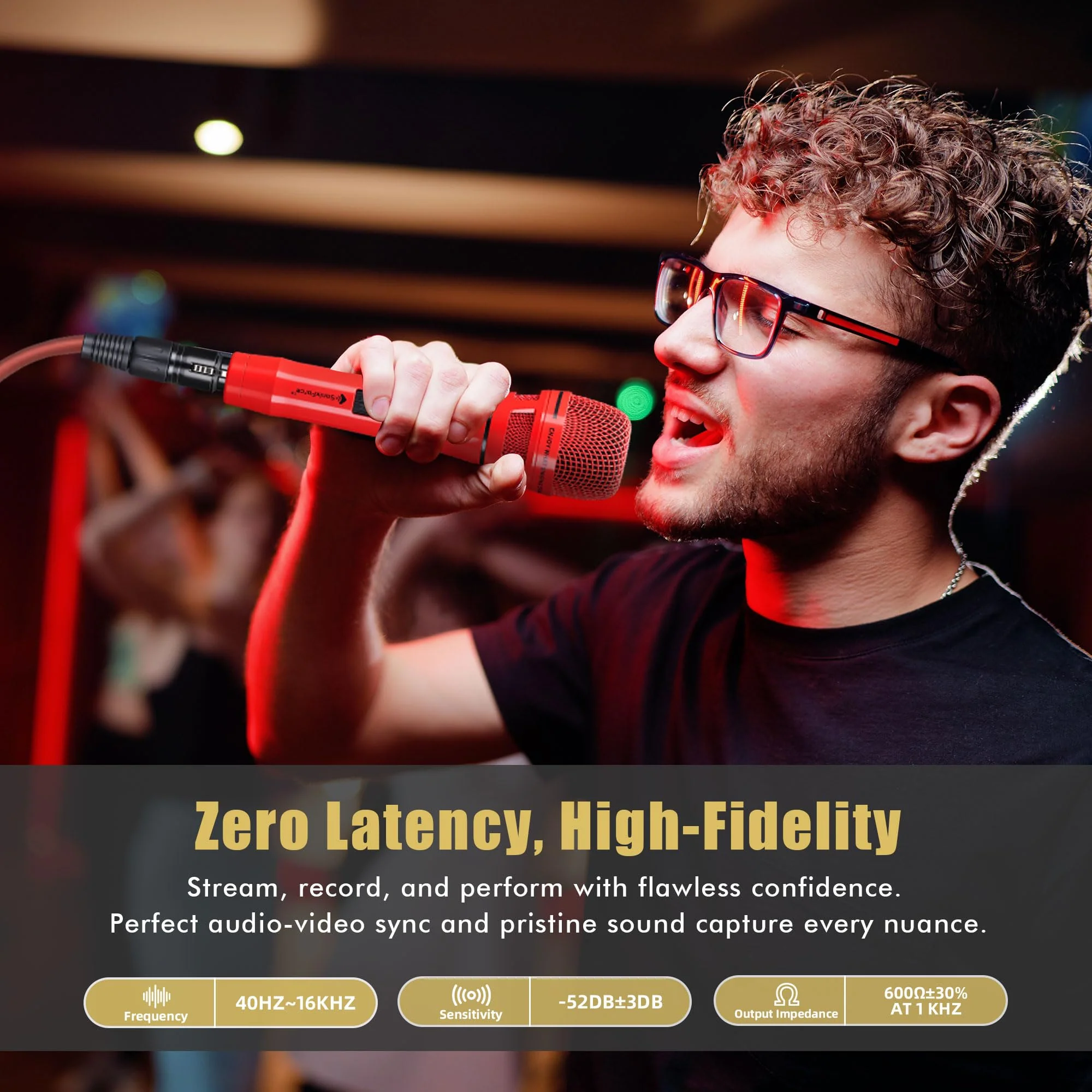 Dynamic Microphone - Professional Vocal Microphone for Singing - Premium Handheld Wired Mic with 16ft XLR to 1/4" Audio Cable - Microfono for Speaker, Mixer, Amplifier & Karaoke Machine Red - Image 6