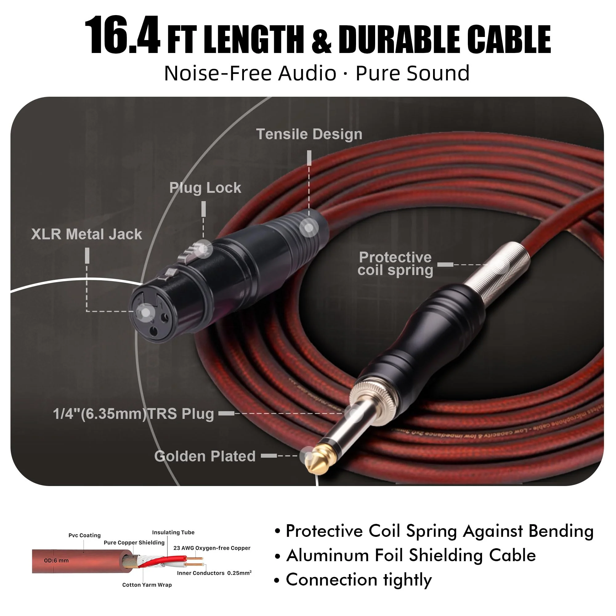 Dynamic Microphone - Professional Vocal Microphone for Singing - Premium Handheld Wired Mic with 16ft XLR to 1/4" Audio Cable - Microfono for Speaker, Mixer, Amplifier & Karaoke Machine Red - Image 8