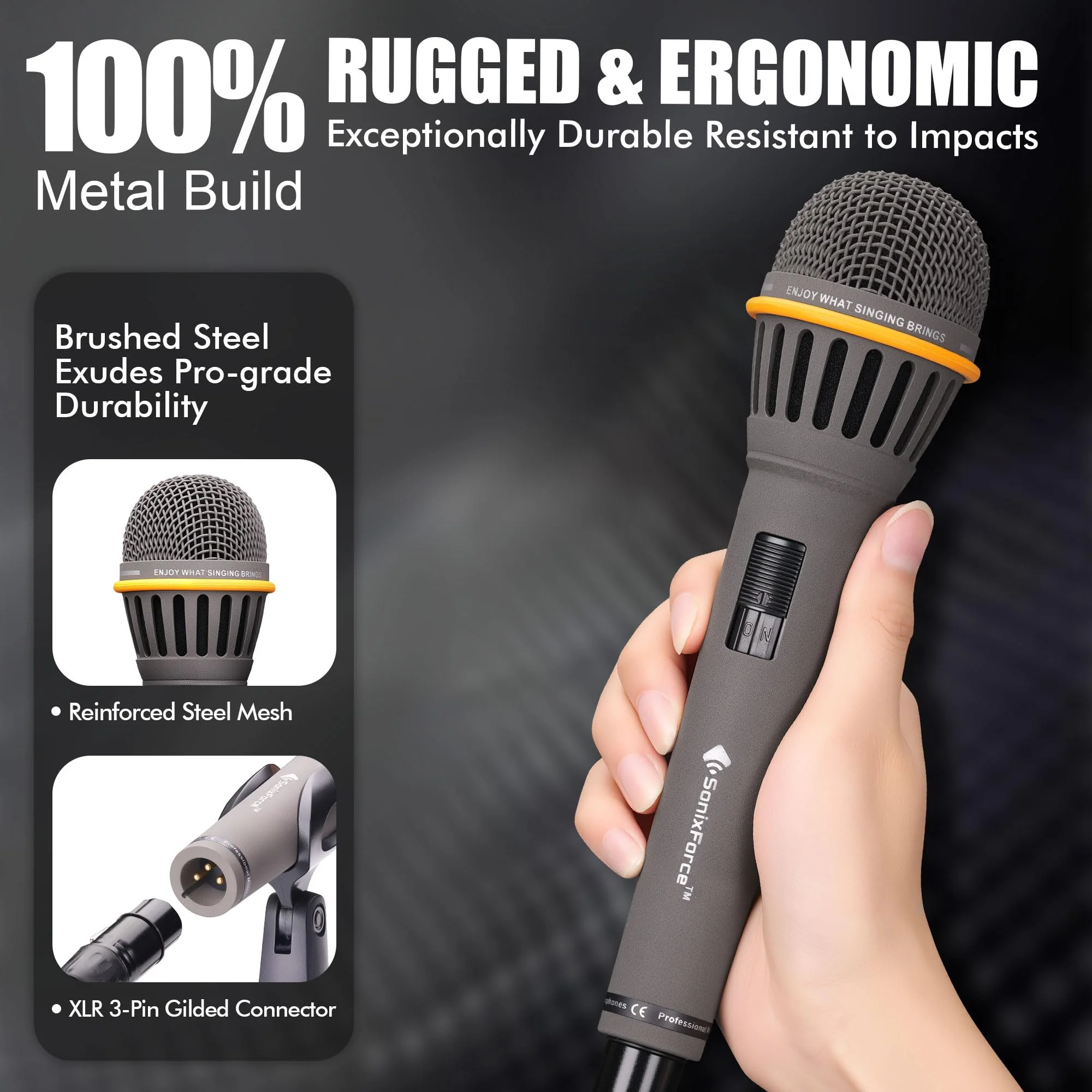 Dynamic Microphone - Vocal Microphone for Singing - Handheld Wired Microphones with 16ft XLR to 1/4" Audio Cable - Mic for Speaker, Mixer, Amplifier & Karaoke Machine (Matte Grey) Matte Grey - Image 3
