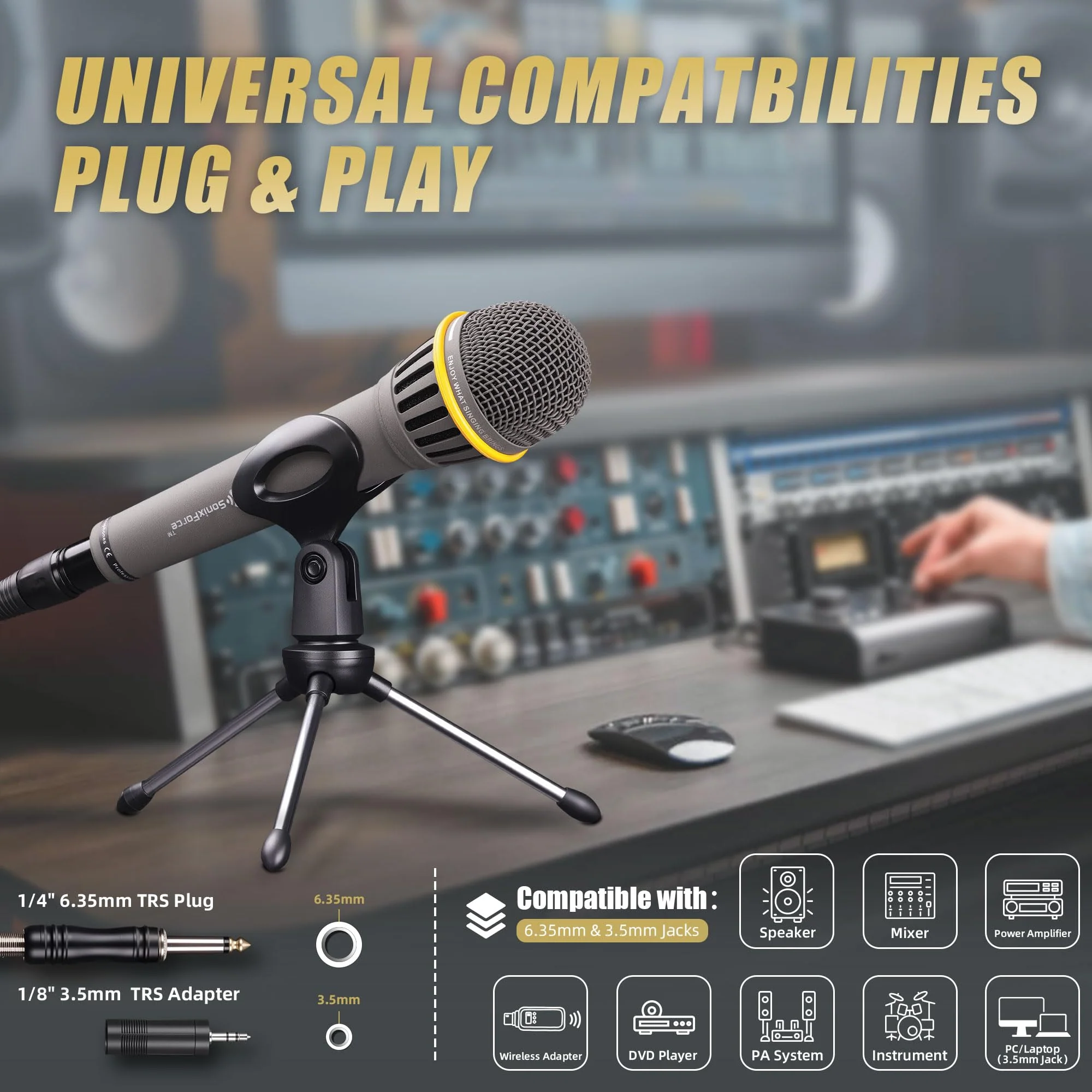 Dynamic Microphone - Vocal Microphone for Singing - Handheld Wired Microphones with 16ft XLR to 1/4" Audio Cable - Mic for Speaker, Mixer, Amplifier & Karaoke Machine (Matte Grey) Matte Grey - Image 4