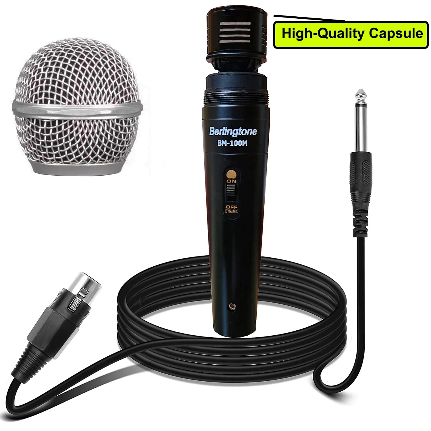 Dynamic Vocal Microphone - Metal Casing, Microphone for Singing, Speaking, Wired, 25ft XLR Cabel, Cardioid, with ON/Off Switch, Black/Silver - Image 2