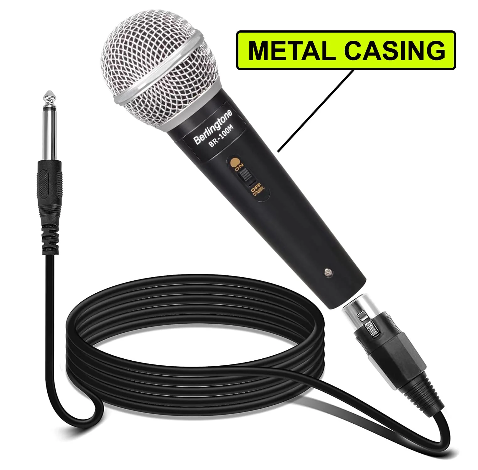 Dynamic Vocal Microphone - Metal Casing, Microphone for Singing, Speaking, Wired, 25ft XLR Cabel, Cardioid, with ON/Off Switch, Black/Silver - Image 3