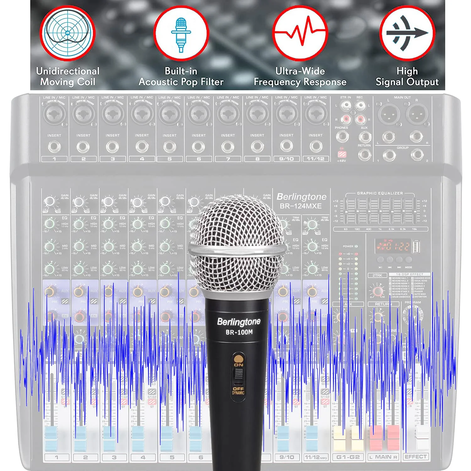 Dynamic Vocal Microphone - Metal Casing, Microphone for Singing, Speaking, Wired, 25ft XLR Cabel, Cardioid, with ON/Off Switch, Black/Silver - Image 5