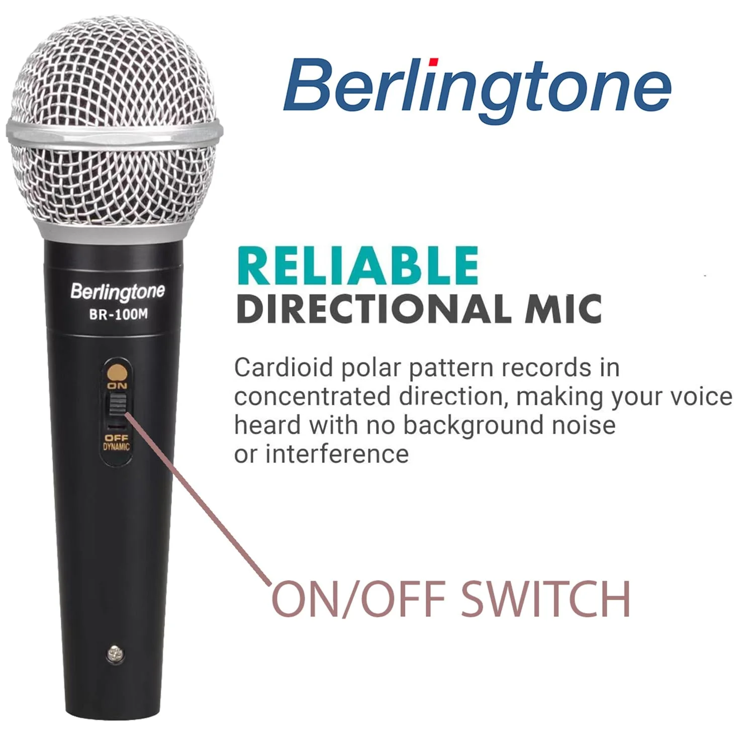 Dynamic Vocal Microphone - Metal Casing, Microphone for Singing, Speaking, Wired, 25ft XLR Cabel, Cardioid, with ON/Off Switch, Black/Silver - Image 6