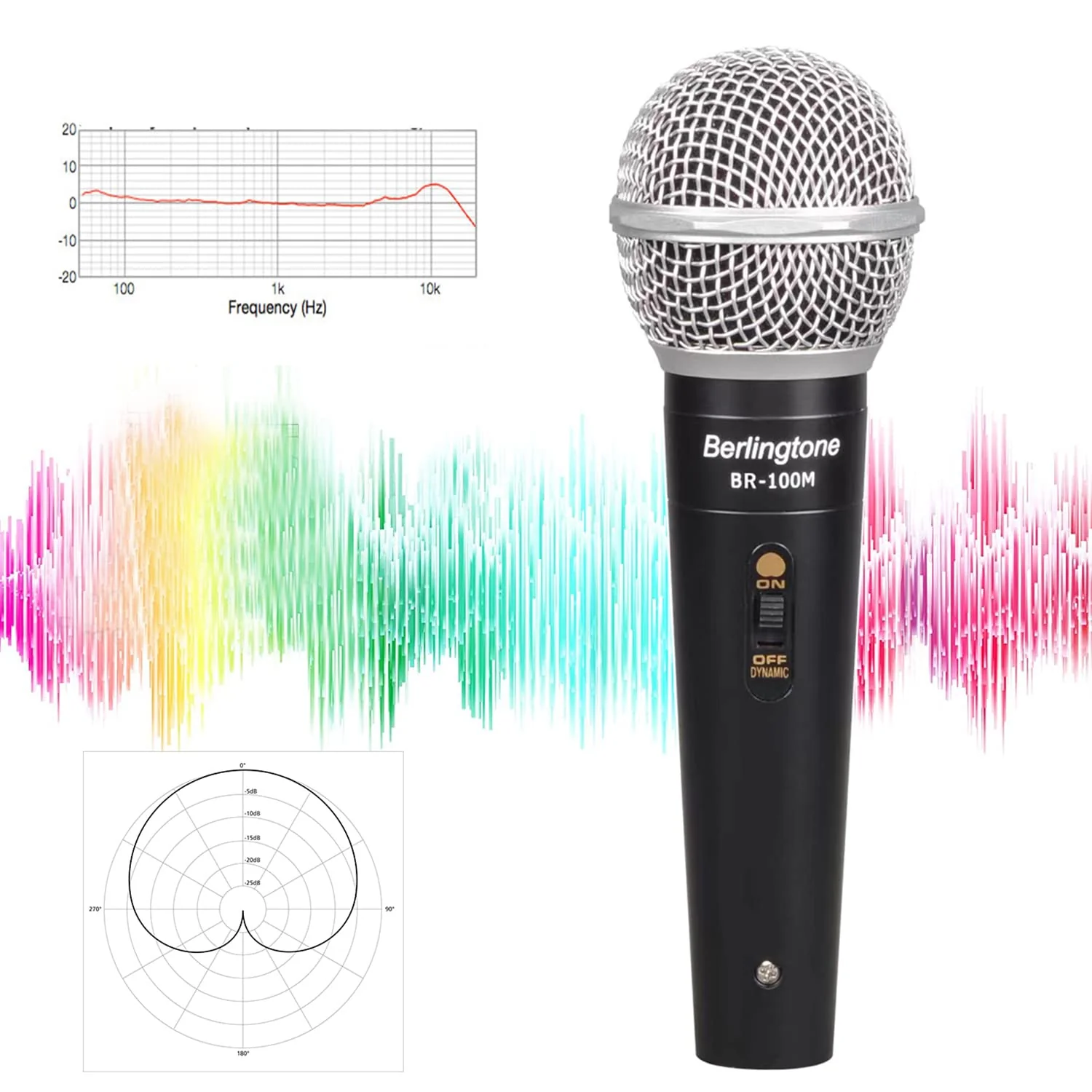 Dynamic Vocal Microphone - Metal Casing, Microphone for Singing, Speaking, Wired, 25ft XLR Cabel, Cardioid, with ON/Off Switch, Black/Silver - Image 8