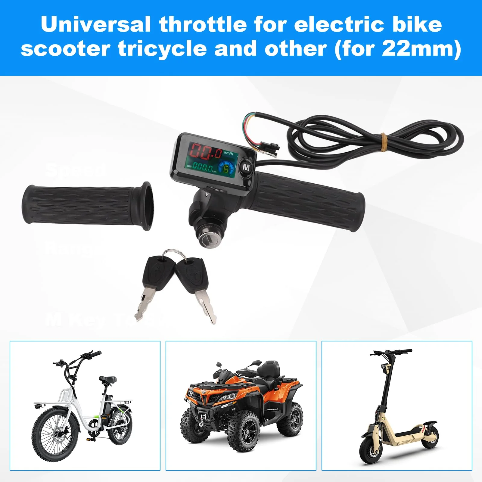 E Bike Grips Throttle Electric Scooter Twist Handlebar with LCD Display Throttle Accelerator Handle Grips with Cable Key Knock for tuttio Scooter Motorcycle 24V-72V - Image 2