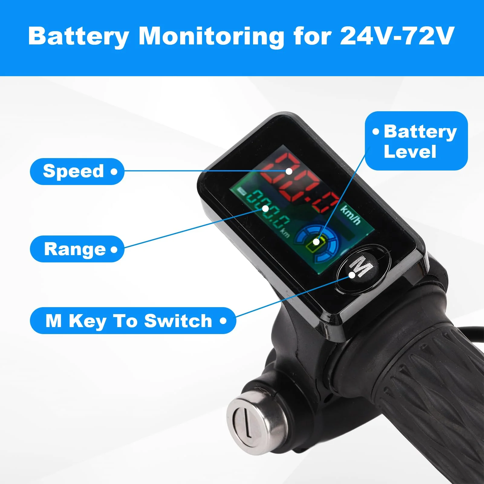 E Bike Grips Throttle Electric Scooter Twist Handlebar with LCD Display Throttle Accelerator Handle Grips with Cable Key Knock for tuttio Scooter Motorcycle 24V-72V - Image 3