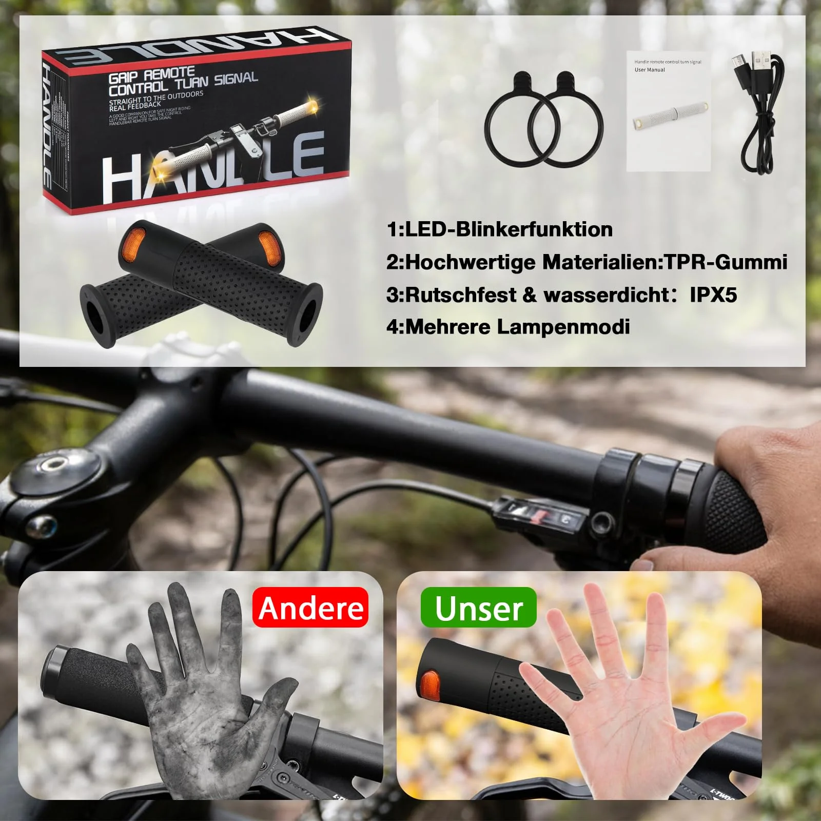 E Scooter Handle Grips Turn Signal, Bicycle Replacement Handlebars Warning Light for Xiaomi M365/Pro2/1S Ninebot G30 Replacement Grip Handlebar, Scooter - Image 3