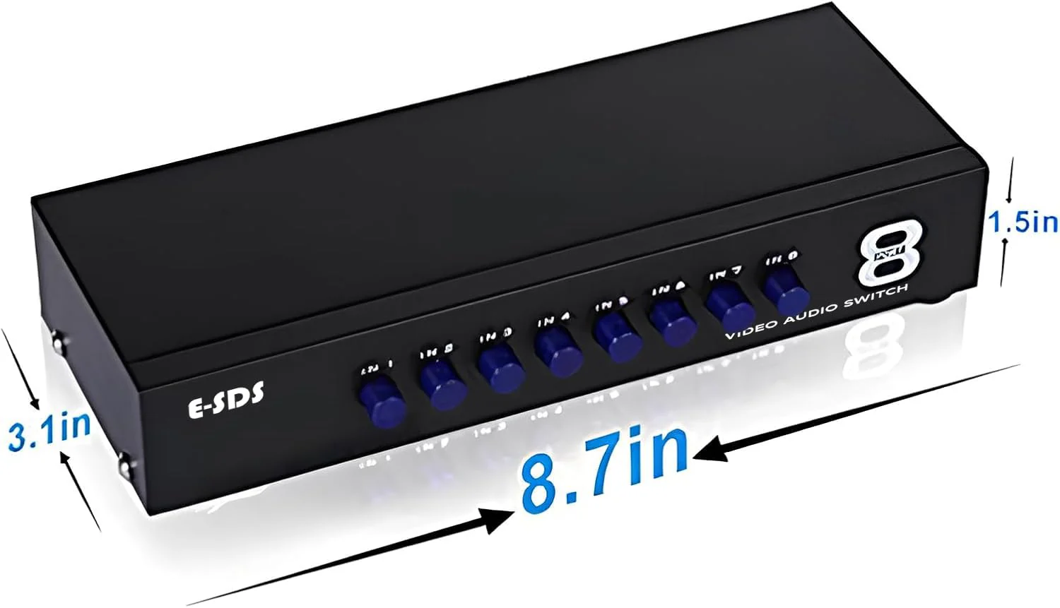 E-SDS 8-Way RCA Switch AV Switcher 8 in 1 Out Composite Video L/R Audio Selector Box for DVD STB Game Consoles - Image 4