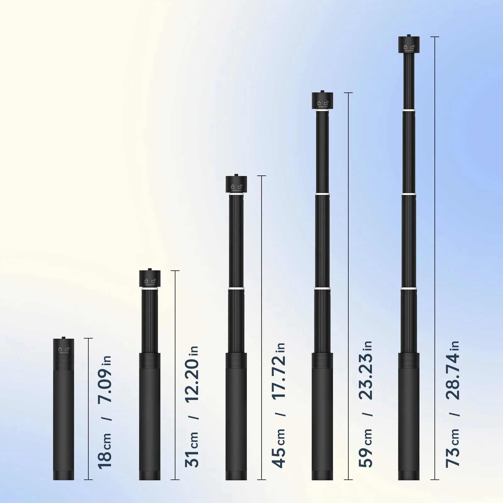 E10 Aluminum Extension Rod 28.7” Adjustable Selfie Stick Compatible with 3-Axis Gimbal, Action Camera, Camera w/ 1/4" Thread Extendable Pole for Videography - Image 3