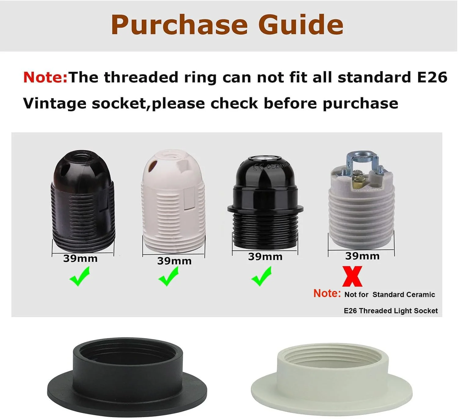 E26 E27 Light Socket Shade Ring,21.5mm/0.85inch Height Plastic Lamp Shade Collar Rings,Light Fixture Parts of Retainer Rings,Lock E26 E27 Socket with Thread Diameter 1-1/2 Inches (Black,4-Pack) Black,4-Pack - Image 3