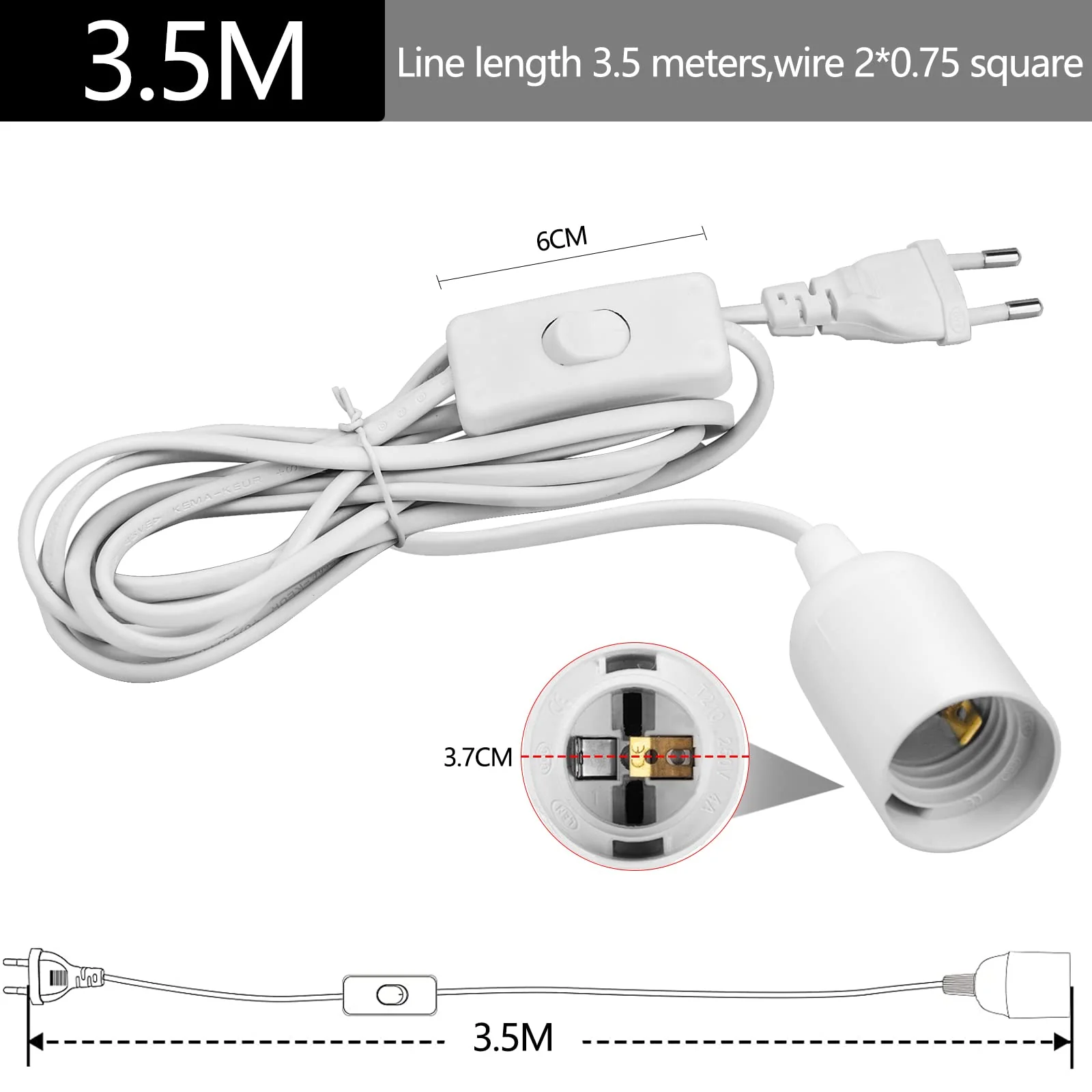 E27 Lamp Holder with Switch Socket Adapter and 3.5 m Power Cable, Lamp Base E 27 Socket Lamp Suspension White for Ceiling Light, Pendant Light and much more - Image 2