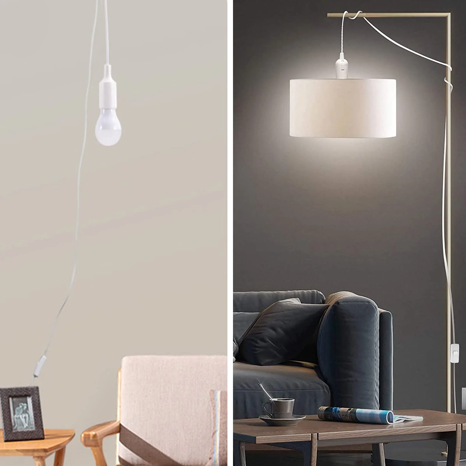 E27 Lamp Holder with Switch Socket Adapter and 3.5 m Power Cable, Lamp Base E 27 Socket Lamp Suspension White for Ceiling Light, Pendant Light and much more - Image 7