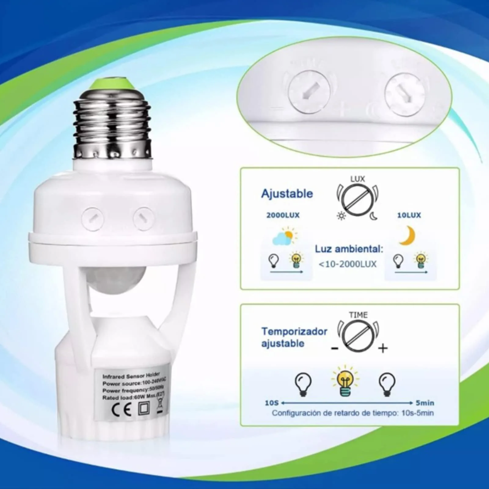 E27 LED Lamp, Light Bulbs with Motion Sensor, Adjustable Automatic On/Off Light Control Sensor, E27 Socket Screw for Garage, Basement, Stairs and Storage Room - Image 4