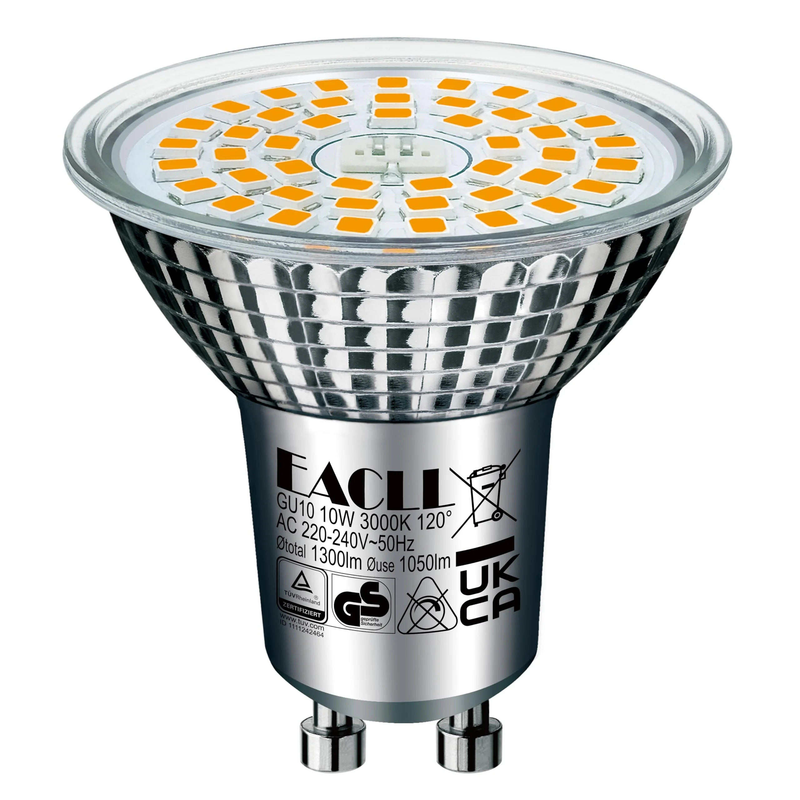EACLL GU10 LED Warm White 10 W Replaces 140 W Halogen Bulbs, Pack of 2, 1050 Lumen 3000 K Bulbs, AC 230 V Flicker-Free Spotlight, Beam Angle 120 Degree Spotlight, Non-Dimmable Reflector Lamps 10 W 3000 K Warm White Light 2 Stück (1er Pack) - Image 5
